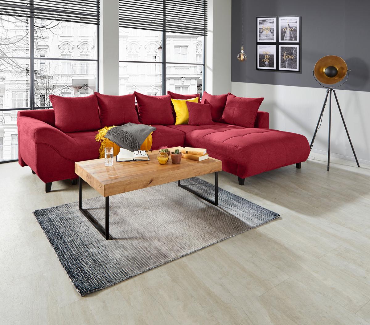 Ecksofa Mendoza - Rot/Schwarz, Design, Textil (309/197cm) - Ondega