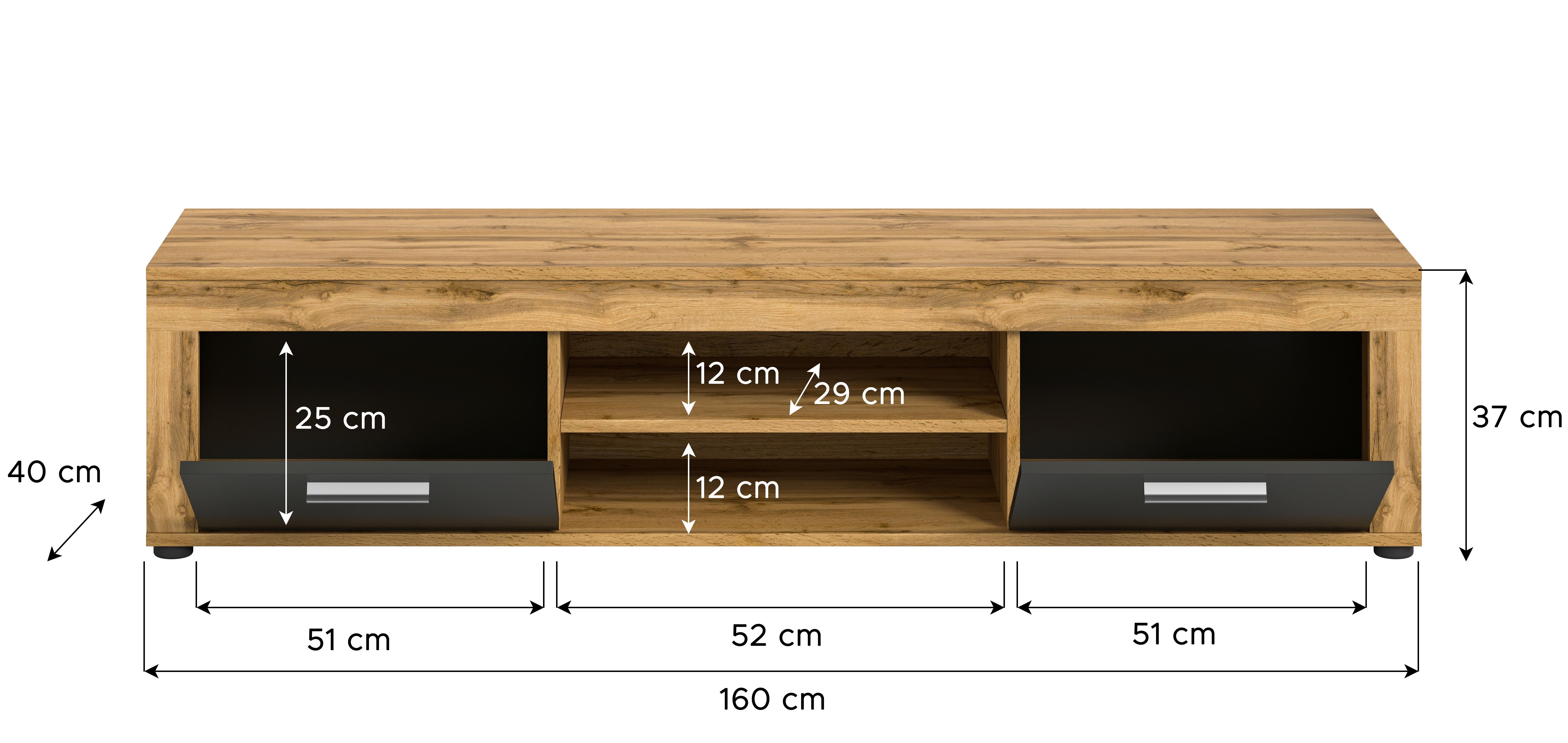 Lowboard Jam Anthrazit/Eiche Dekor B: 160cm - Anthrazit/Eiche Wotan, Design, Holzwerkstoff (160/37/40cm) - MID.YOU