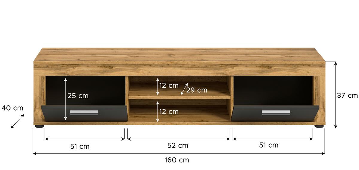 Lowboard Jam Anthrazit/eiche Dekor B: 160cm - Anthrazit/Eiche Wotan, Design, Holzwerkstoff (160/37/40cm) - MID.YOU