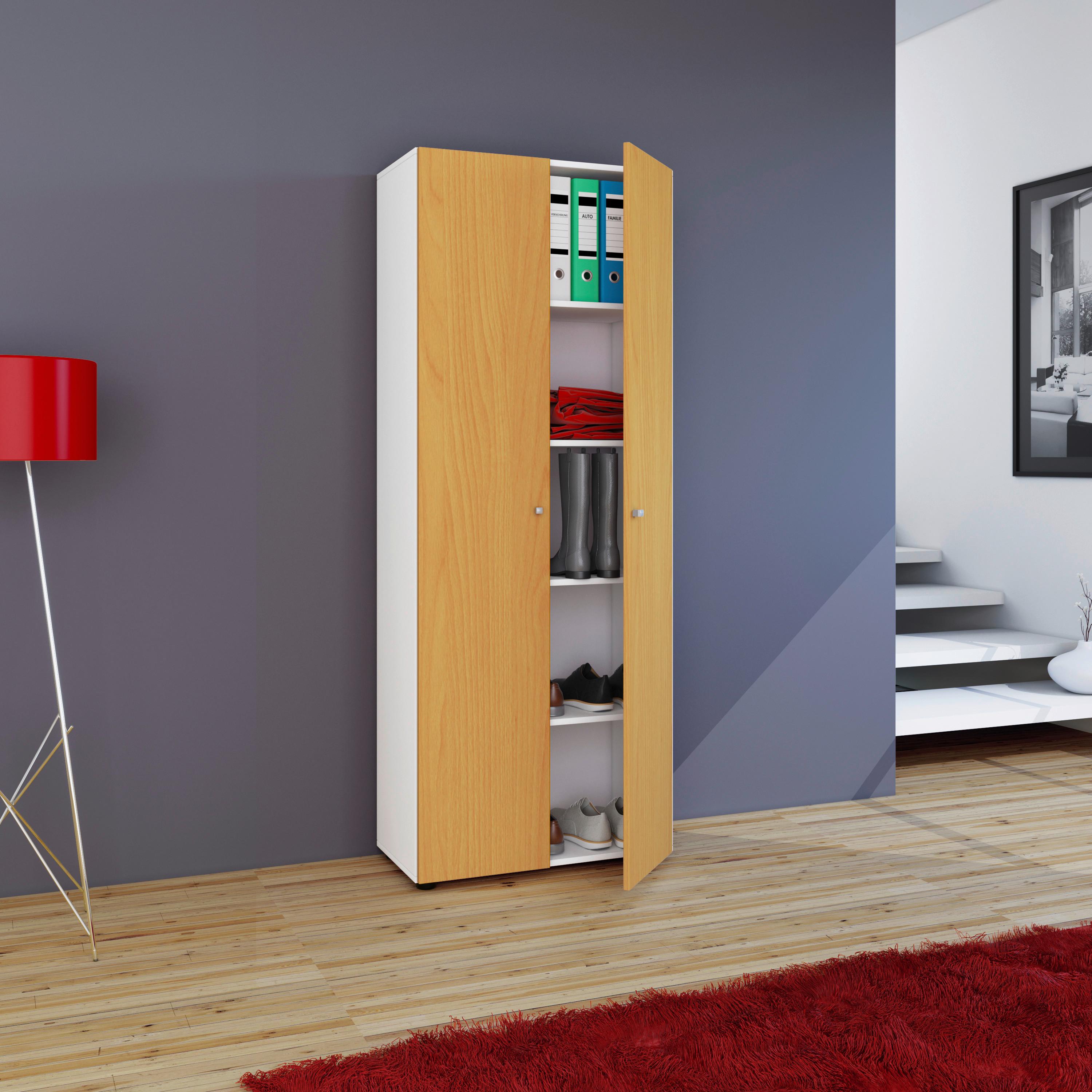 Mehrzweckschrank Vandol Weiß, Buche Dekor B: 70 cm - Buchefarben/Schwarz, Design, Holzwerkstoff (70/178/39cm) - MID.YOU