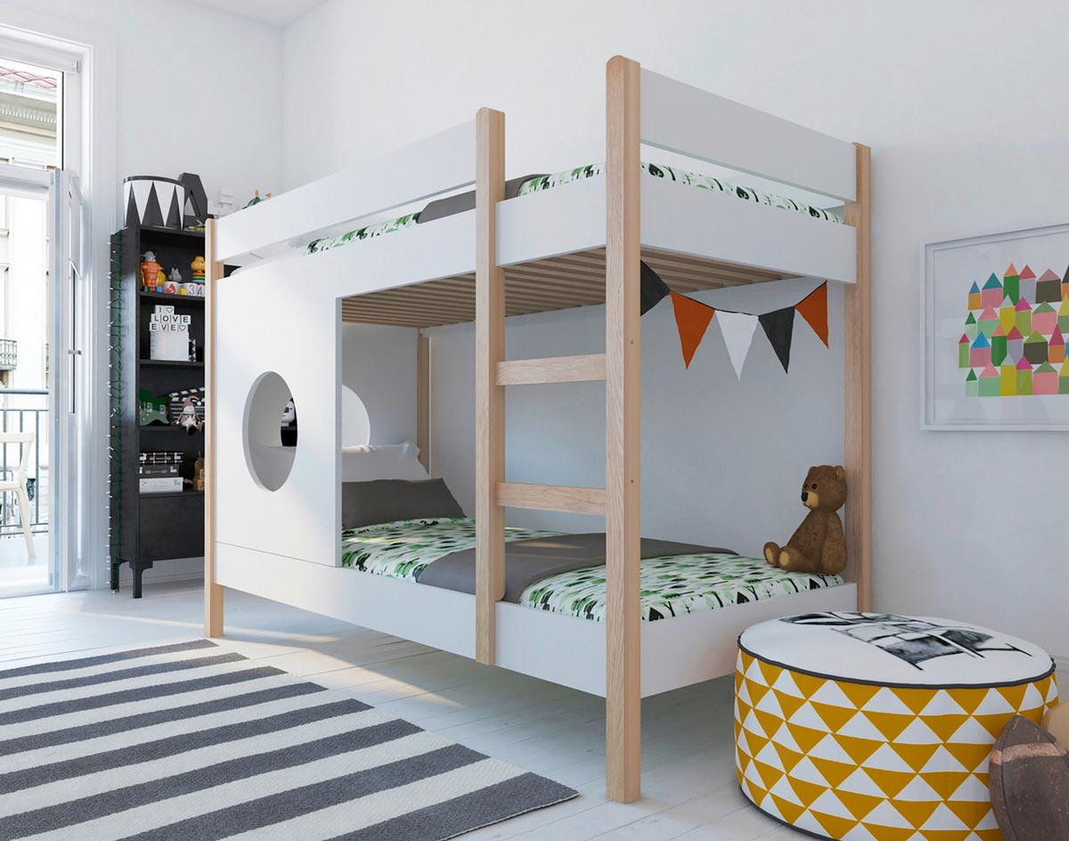 ETAGENBETT Naturfarben/Weiß 90x200cm - Naturfarben/Weiß, Design, Holz/Holzwerkstoff (90/200cm) - Livetastic