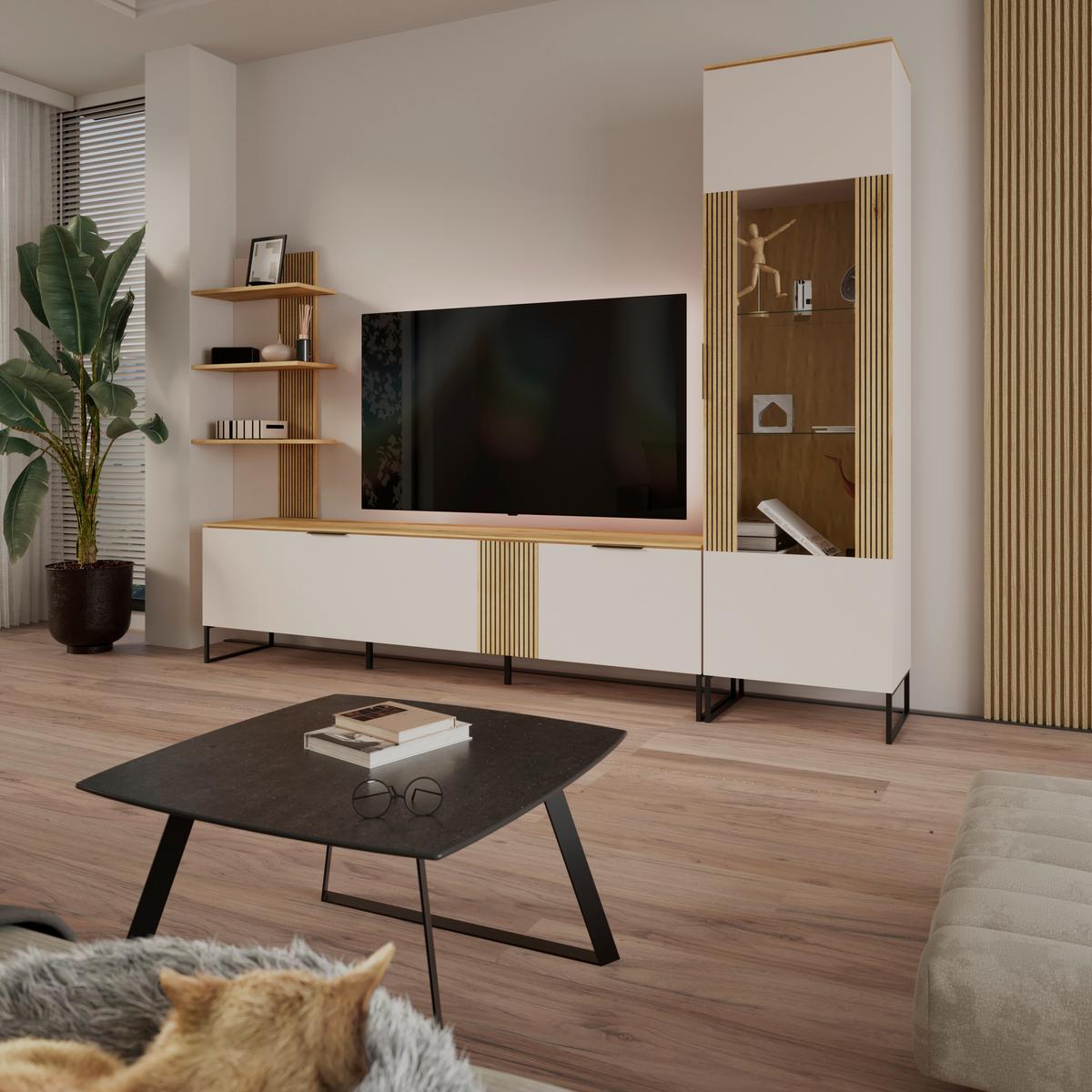 Tv-Element King Eichefarben/Kachmir B: 200 cm - Kaschmir/Eichefarben, MODERN, Holzwerkstoff (200/54/40cm)