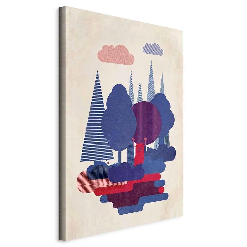 Leinwandbild Forest Creatures Blau Rot B: 80 cm - Blau/Rot, Basics, Holz/Textil (80/120/1,2cm) - artgeist