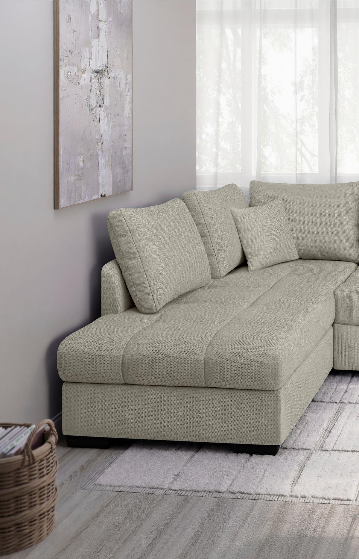 Eckschlafsofa Alvito Beige S: 202x298 Cm - Beige/Schwarz, MODERN, Textil (202/298cm) - MID.YOU