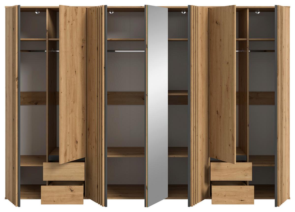 Drehtürenschrank Tofta Eiche Dekor/Anthrazit B: 280cm - Anthrazit/Eiche Artisan, ROMANTIK / LANDHAUS, Holzwerkstoff (280/192/56cm) - Livetastic
