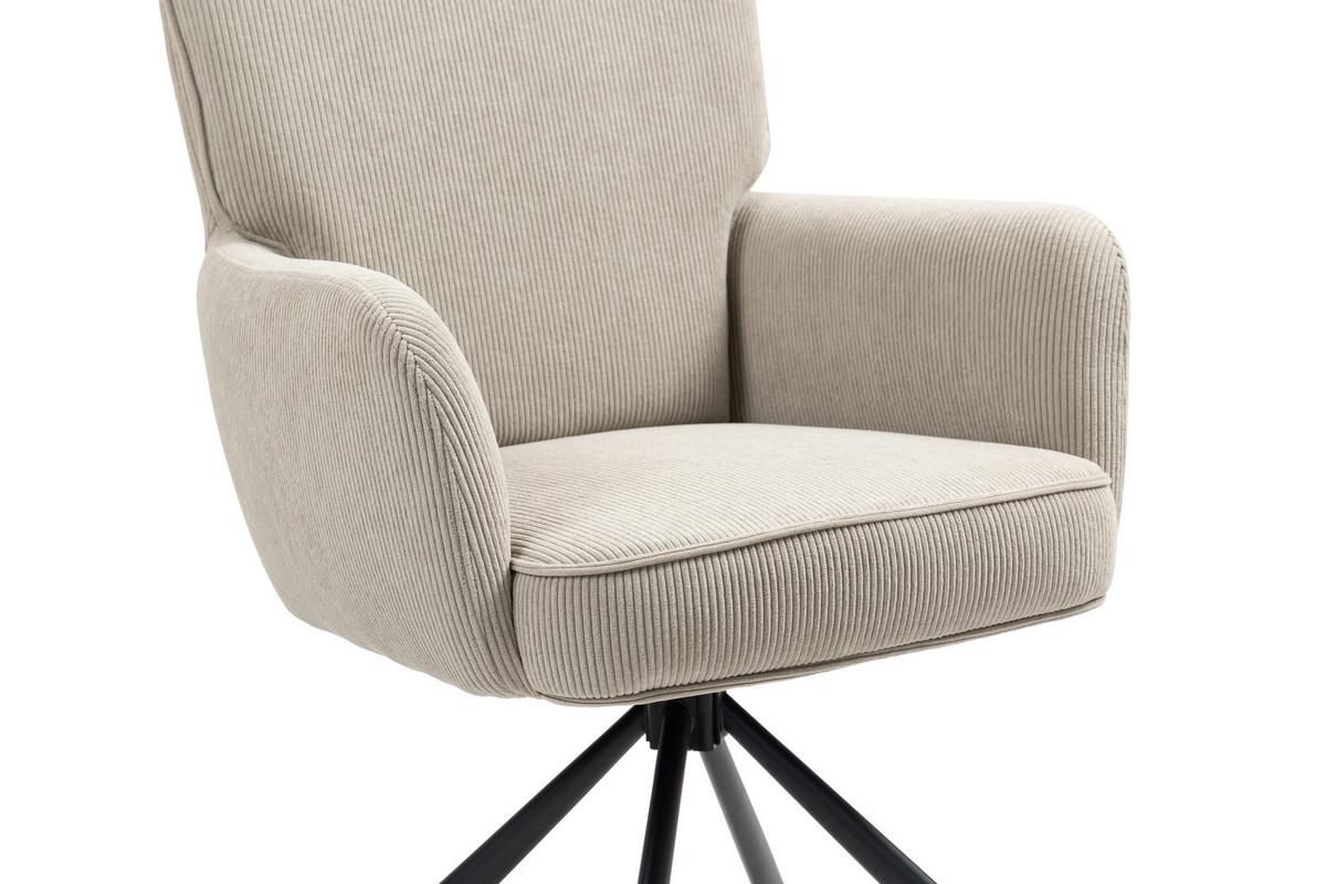 Armlehnstuhl Mila Cord Creme Sitzfl. 180° drehbar, B: 60cm - Beige/Schwarz, KONVENTIONELL, Textil/Metall (60/95/67cm) - MID.YOU