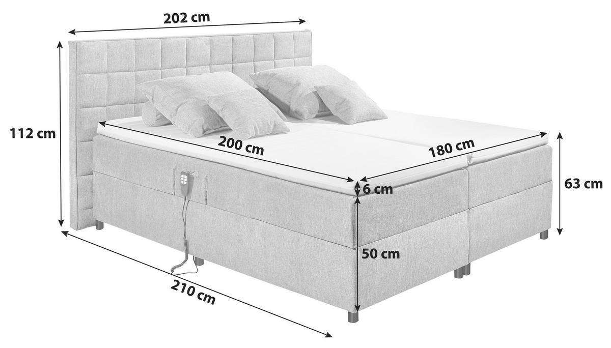 Polsterbett Verstellbar Mit Topper 180x200 Mariborsko - Silberfarben/Hellgrau, Basics, Holzwerkstoff/Textil (180/200cm) - MID.YOU
