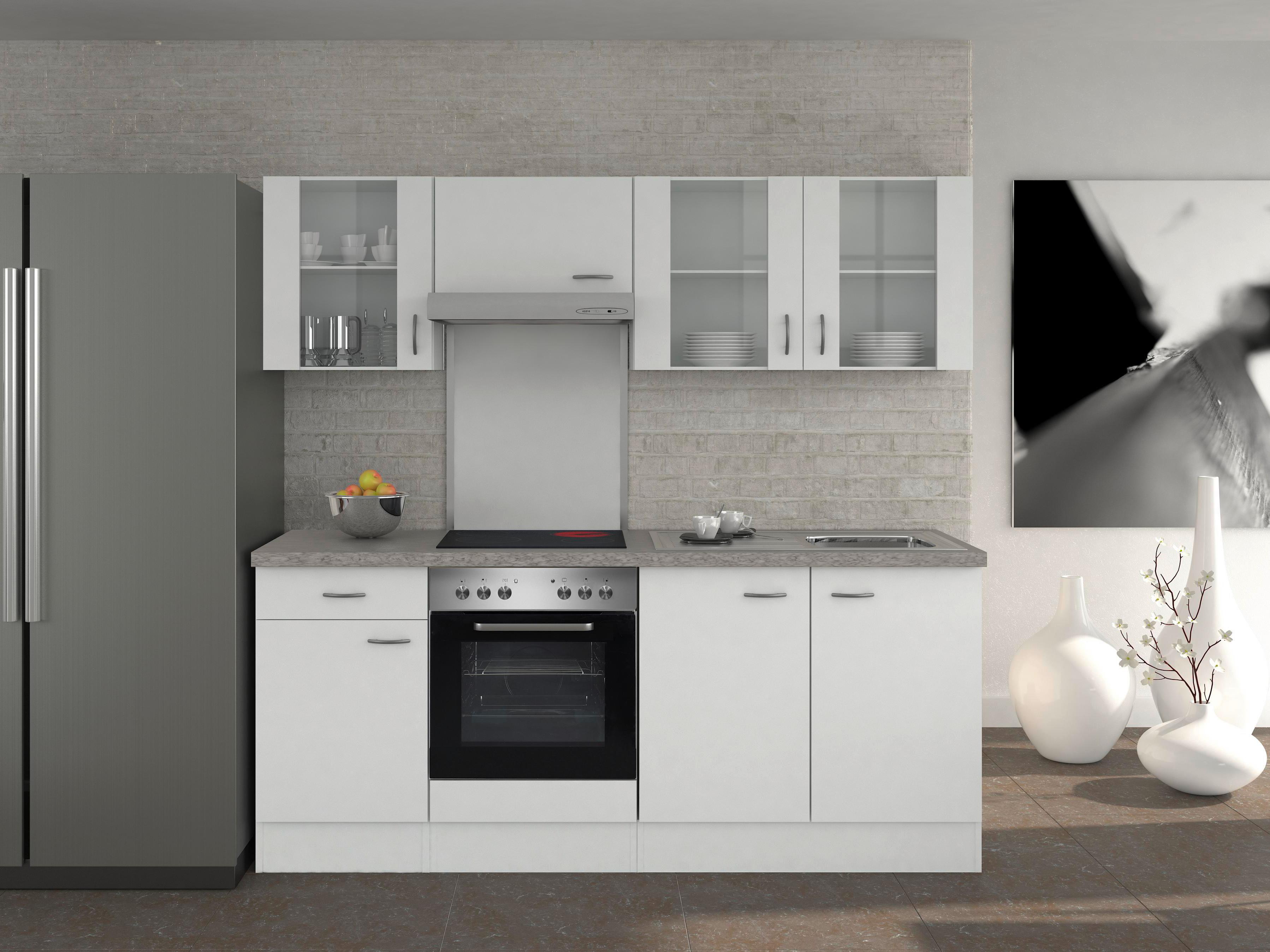 Küchenzeile Wito mit Geräten 210 cm Grau/Weiß Modern - Edelstahlfarben/Weiß, MODERN, Holzwerkstoff (210cm) - MID.YOU