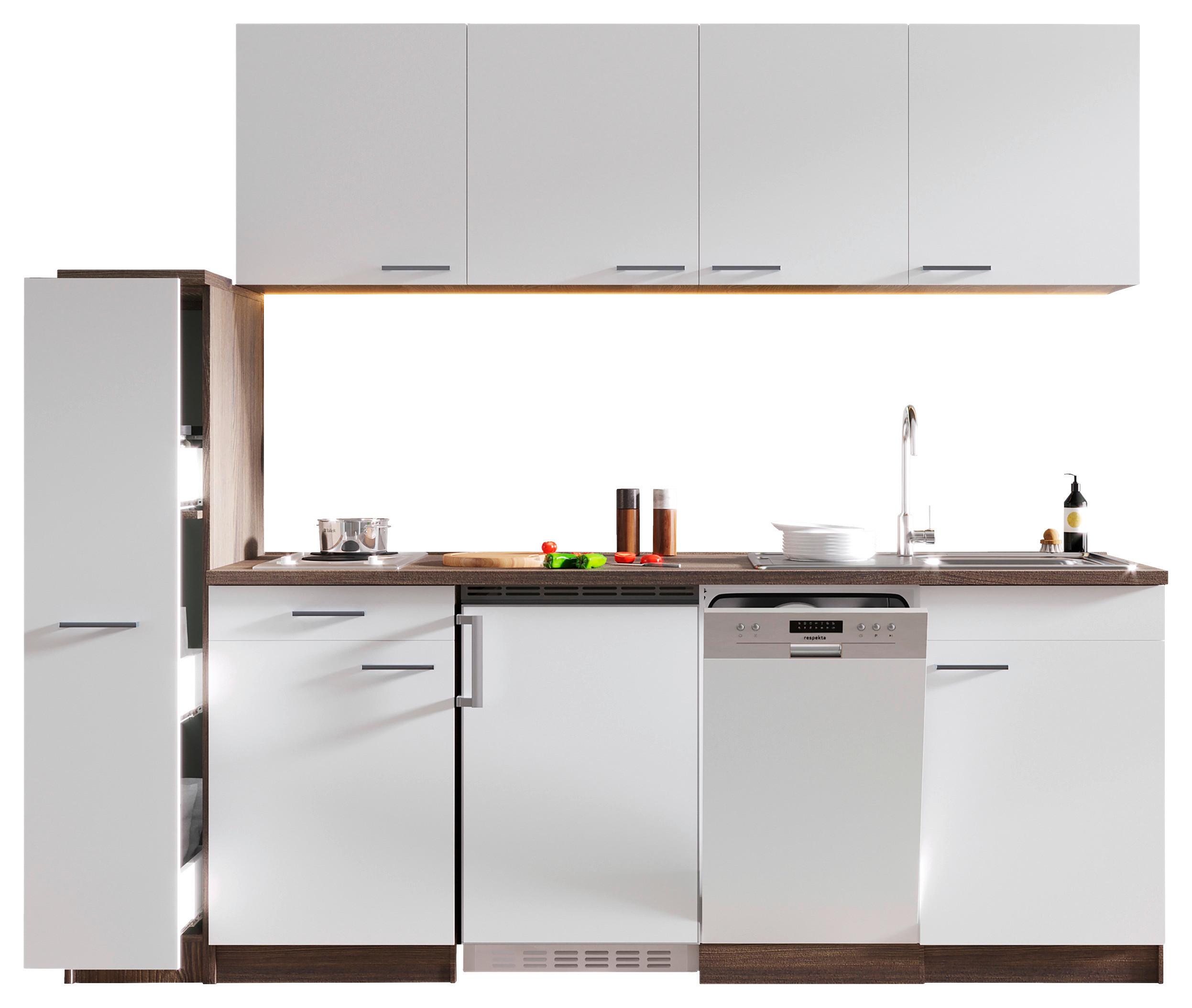 Küchenblock Oliver Singleküche 225 cm - Eichefarben/Weiß, Basics, Holzwerkstoff (225cm) - Respekta