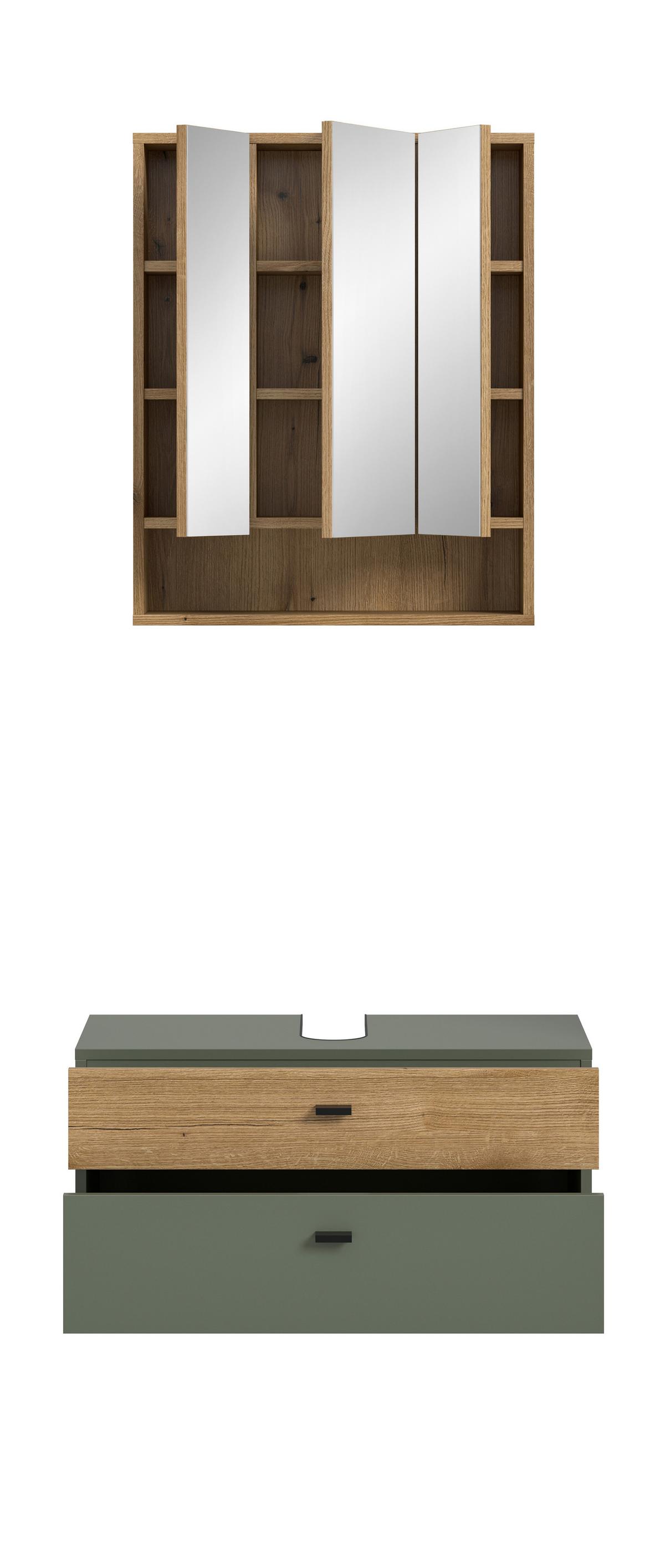 Badezimmer Aqua Grün/Eichefarben B: 75cm - Eichefarben/Grün, Trend, Glas/Holzwerkstoff (75cm) - MID.YOU