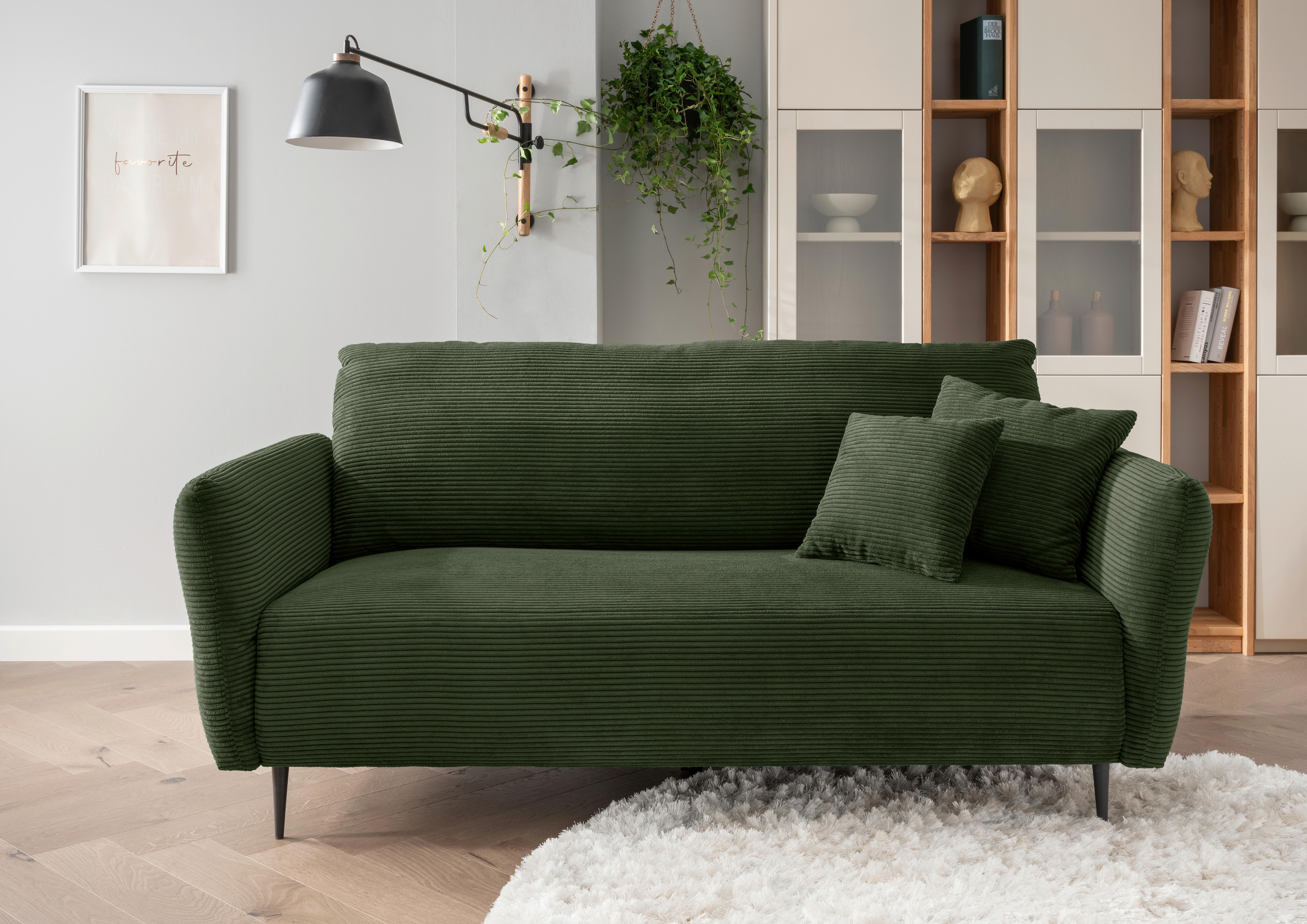 3-Sitzer-Sofa Vanilla Dunkelgrün - Dunkelgrün/Schwarz, Design, Textil (201/97/102cm) - Livetastic