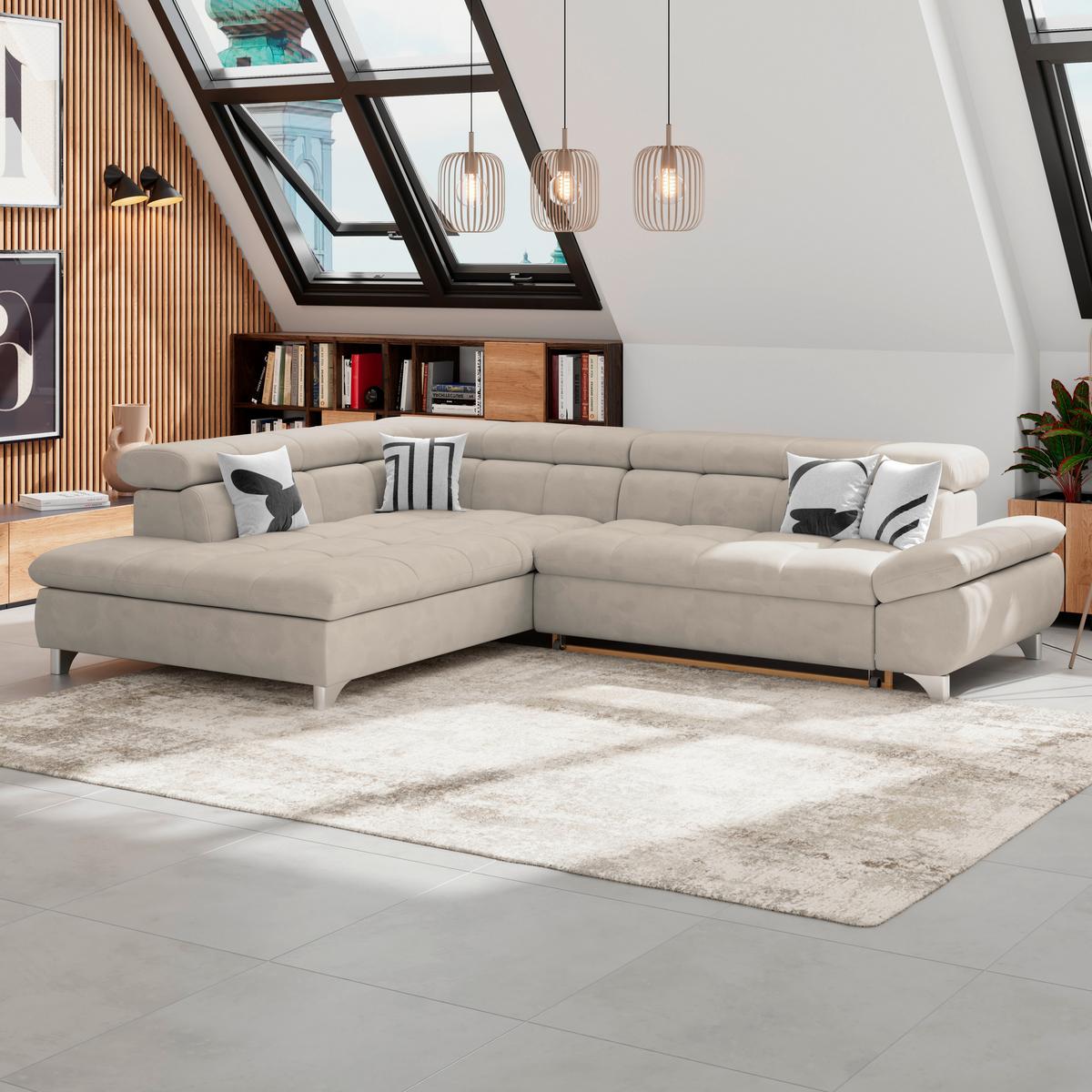 Ecksofa Gemini Naturfarben, B: 234cm - Chromfarben/Naturfarben, KONVENTIONELL, Textil (234/312cm)