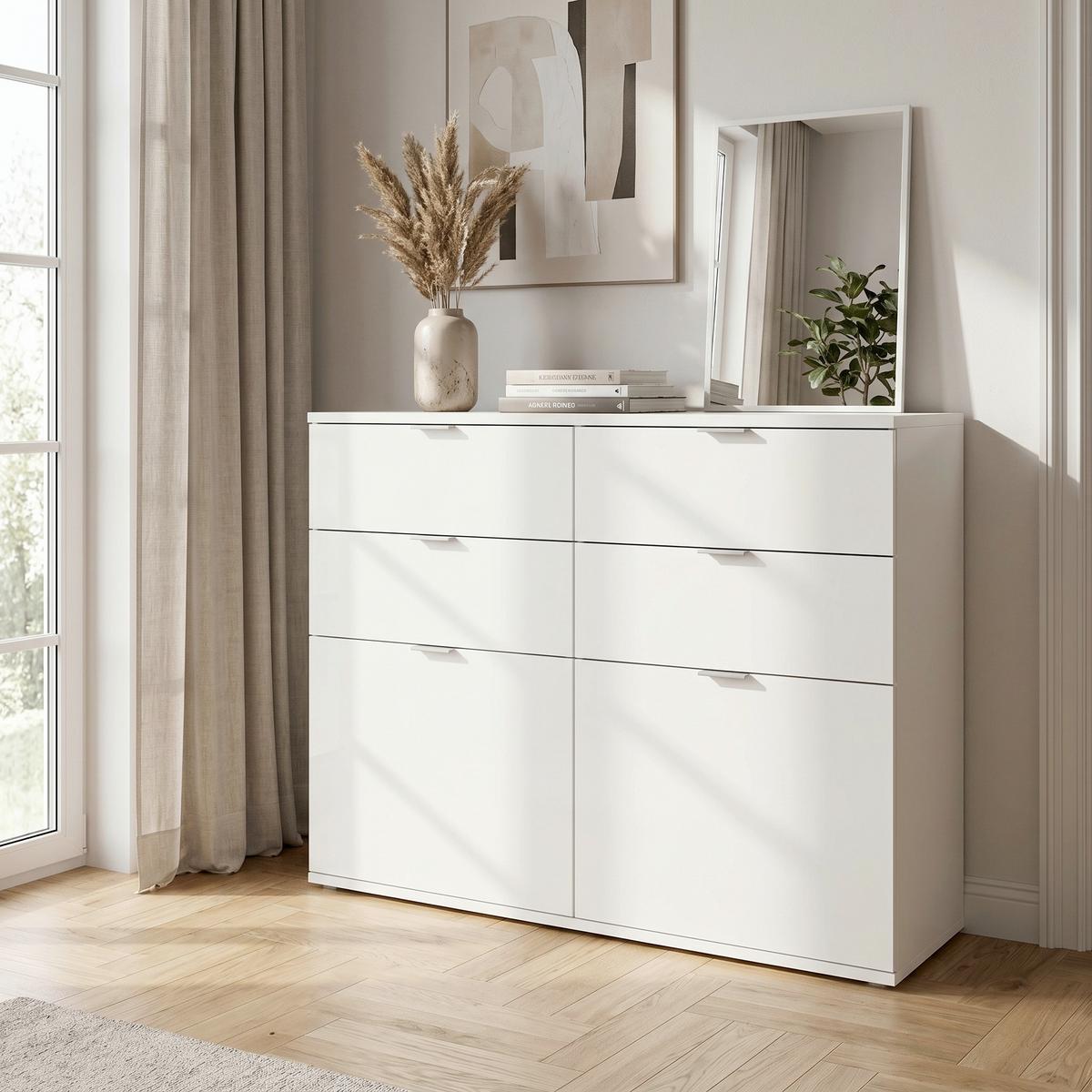 Komód Projekt X - fehér/magasfényű fehér, Design, faalapú anyag (120/85/37cm) - Livetastic