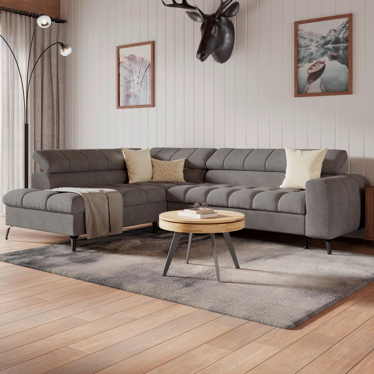 Ecksofa mit Schlaffunktion & Bettkasten Volf Dunkelgrau - Dunkelgrau/Schwarz, Trend, Kunststoff/Textil (203/261cm)