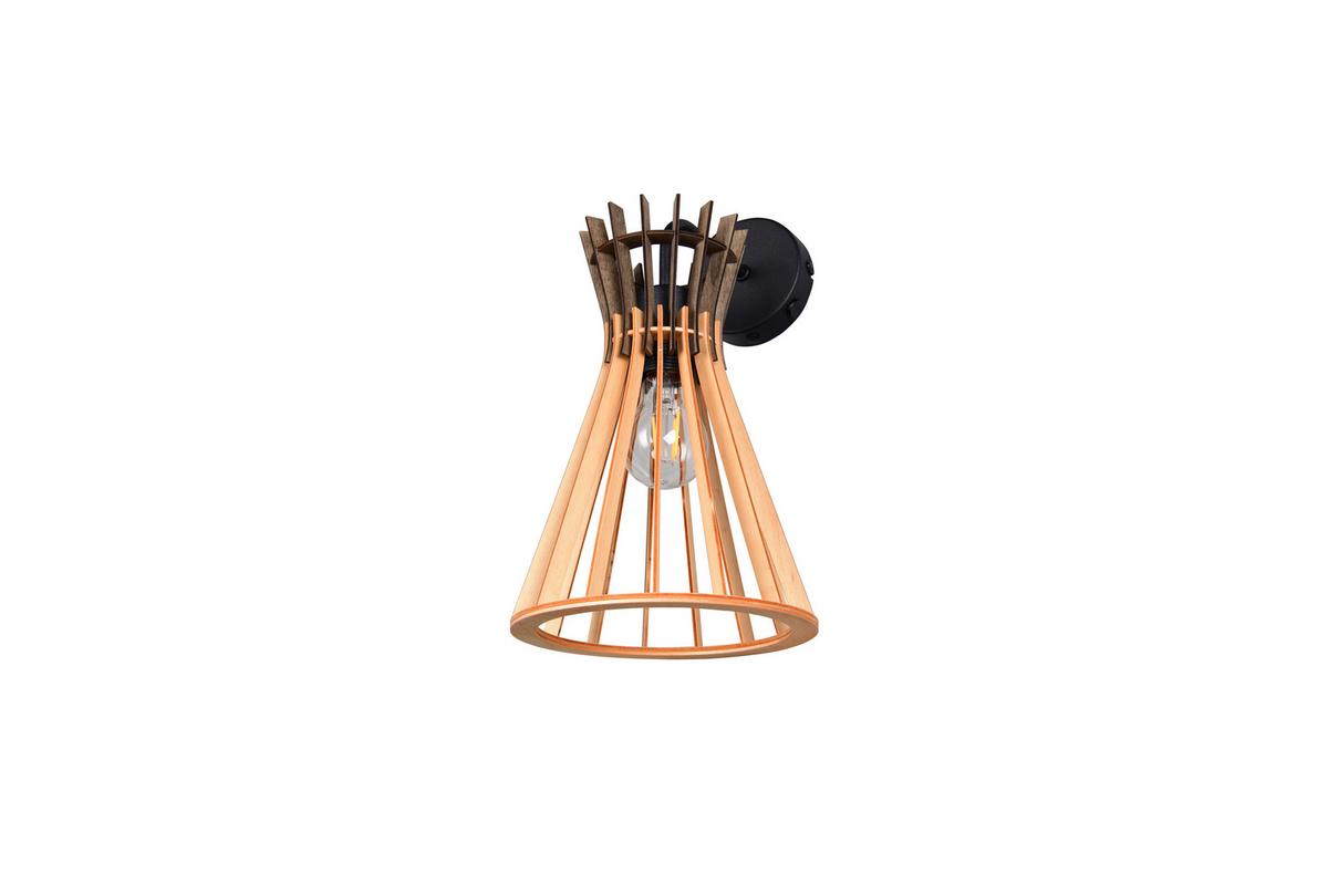 Wandleuchte Alice Naturfarben Schwarz B: 24 cm - Schwarz/Naturfarben, Natur, Holz/Metall (20/24/35,5cm)