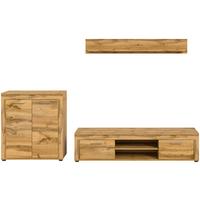 Wohnwand Jam 3-Teilig Weiß B: 255 Cm - Eiche Wotan/Schwarz, Design, Holzwerkstoff (255/159/35cm) - MID.YOU