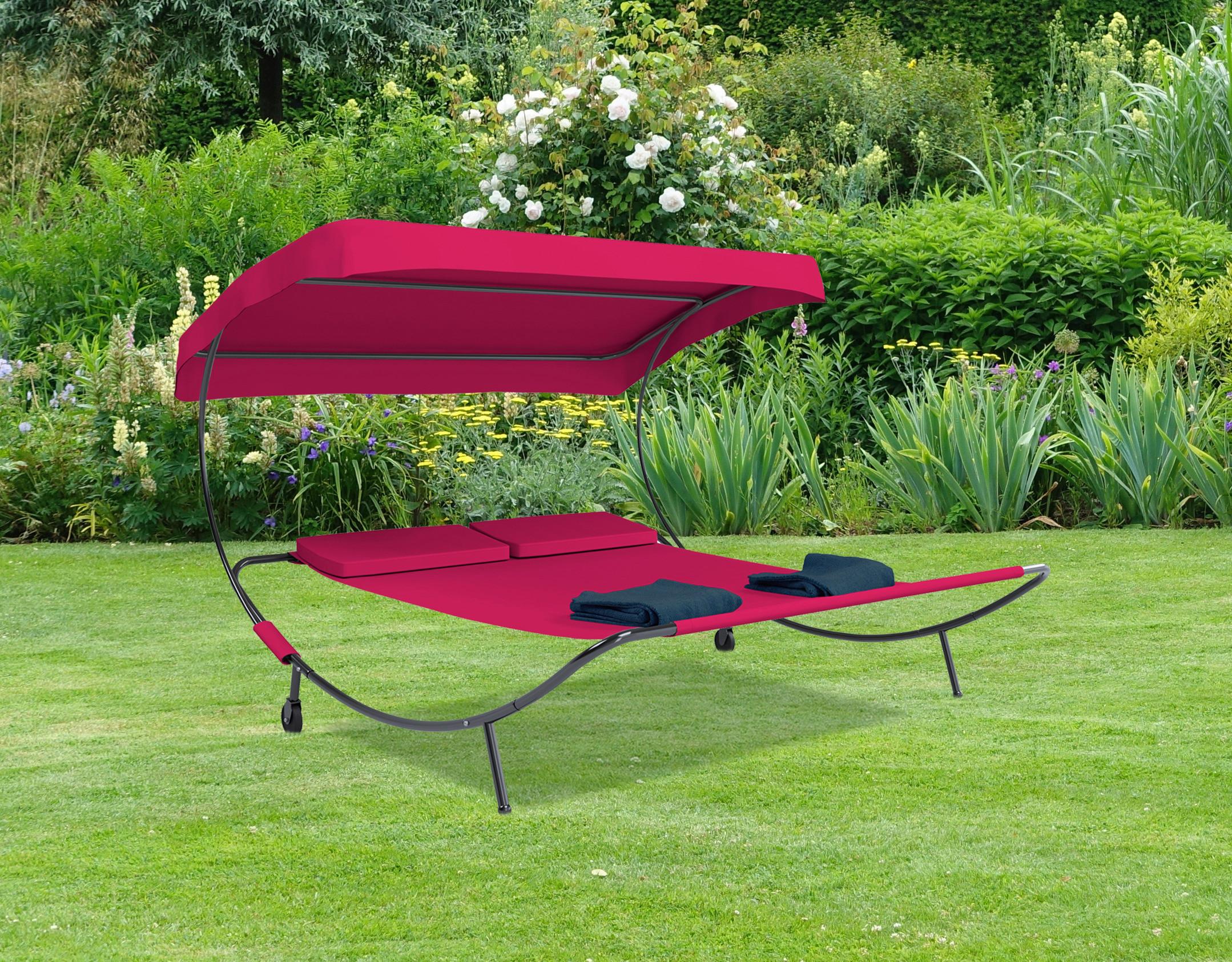 Doppel-Sonnenliege Bindox verstellbares Dach - Rot, Basics, Textil/Metall (130/137/200cm) - Gardenson