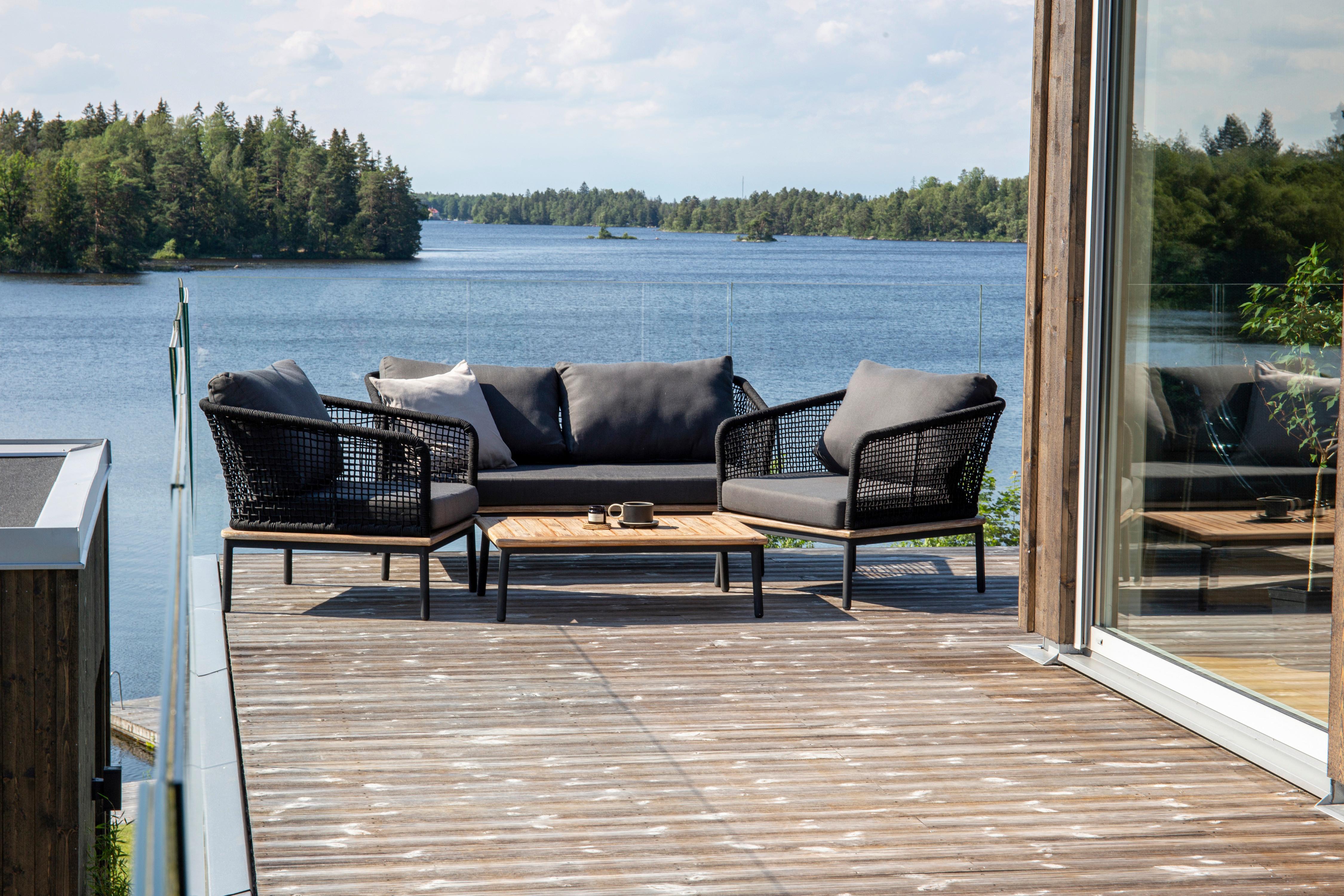 Loungegarnitur 4-Tlg Andorra Kunststoff/Holzdekor mit Kissen - Schwarz, KONVENTIONELL, Kunststoff (79,5/148cm) - Gardenson