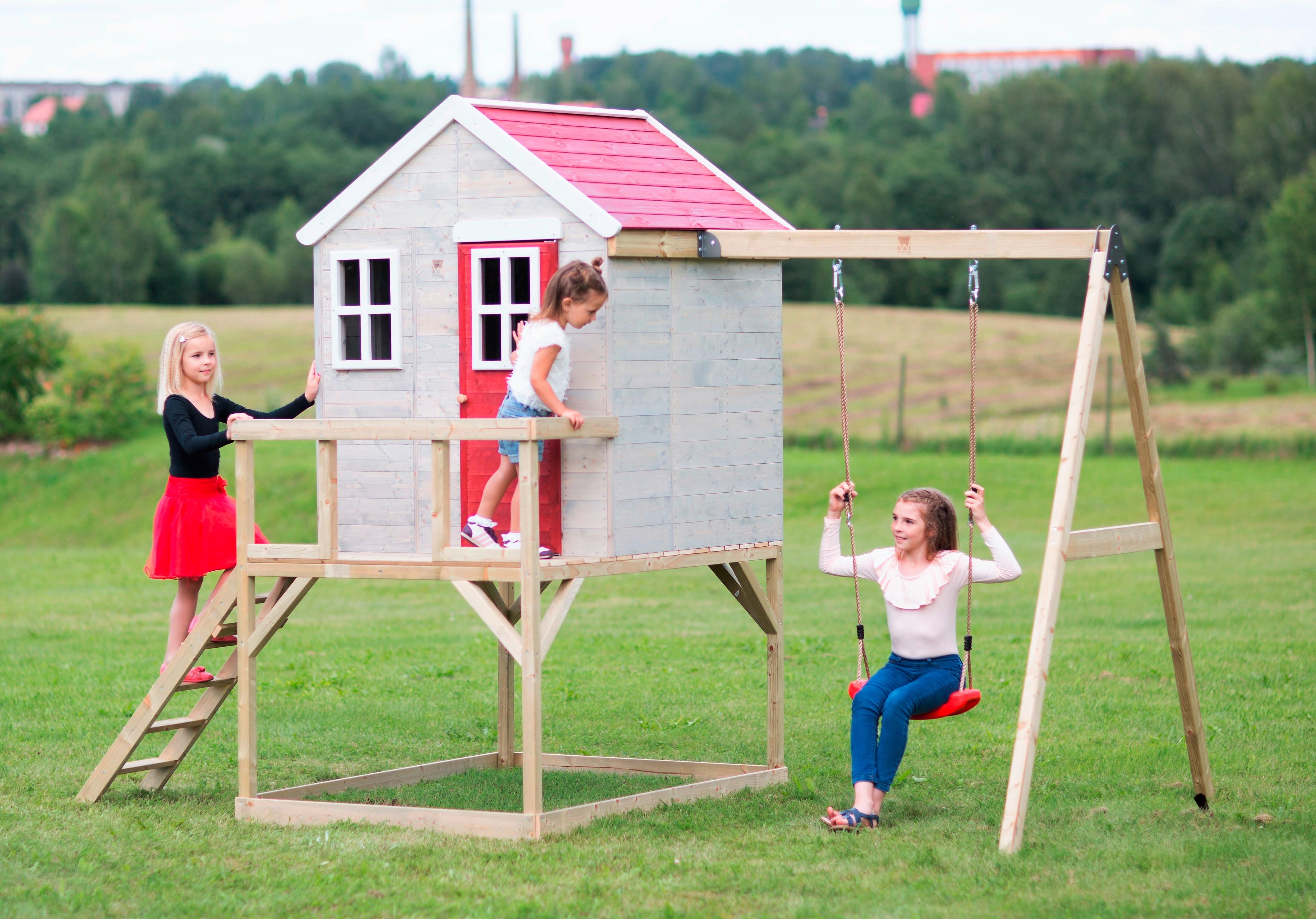 Spielhaus Zebra Naturfarben/rot, B: 350 Cm - Rot/Naturfarben, KONVENTIONELL, Holz (350/242/192cm)