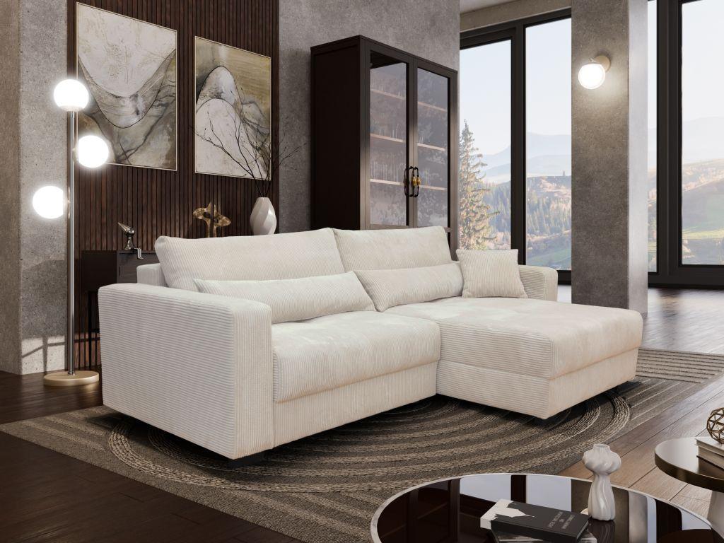 Rohová sedačka ALEX, sedenie boxspring, biely menč. - čierna/biela, Modern, textil (265/170cm)
