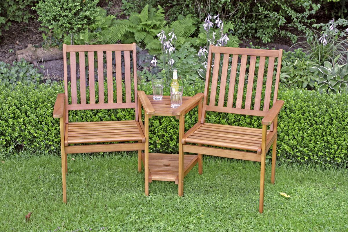 Gartenmöbel Set 3-tlg Edison Aus Eukalyptusholz - Braun, Basics, Holz (260/96/77cm) - Gardenson