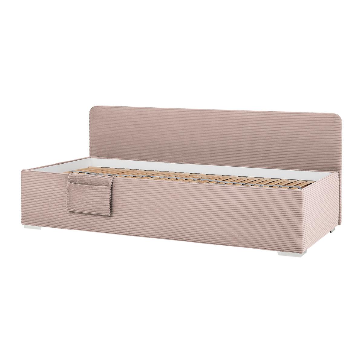 Posteľ Remi s bočnicami 90x200, poťah ružový - pink/prírodná farba, Konventionell, drevo/textil (90/200cm)