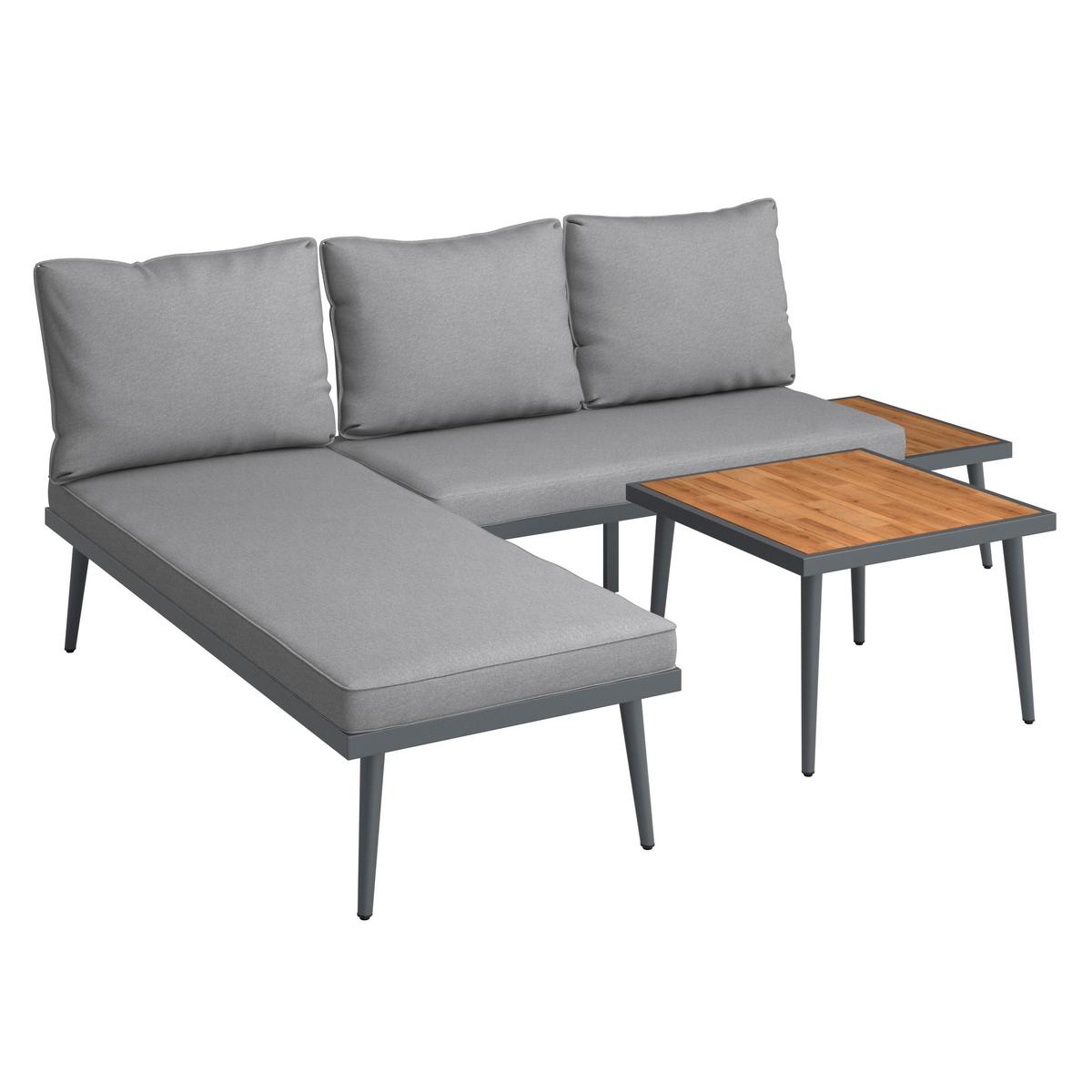 Záhradní sedací souprava SALLIE - šedá/černá, Moderní, kov/dřevo (205/76,5/58,5cm) - Bessagi Garden