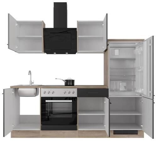 Küchenblock Capri Eiche/schwarz B: 220 Cm - Eichefarben/Schwarz, MODERN, Holzwerkstoff (220cm) - FlexWell