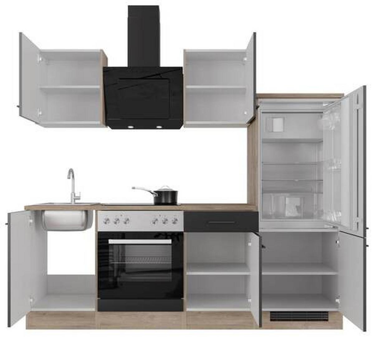 Küchenblock Capri Eiche/schwarz B: 220 Cm - Eichefarben/Schwarz, MODERN, Holzwerkstoff (220cm) - FlexWell