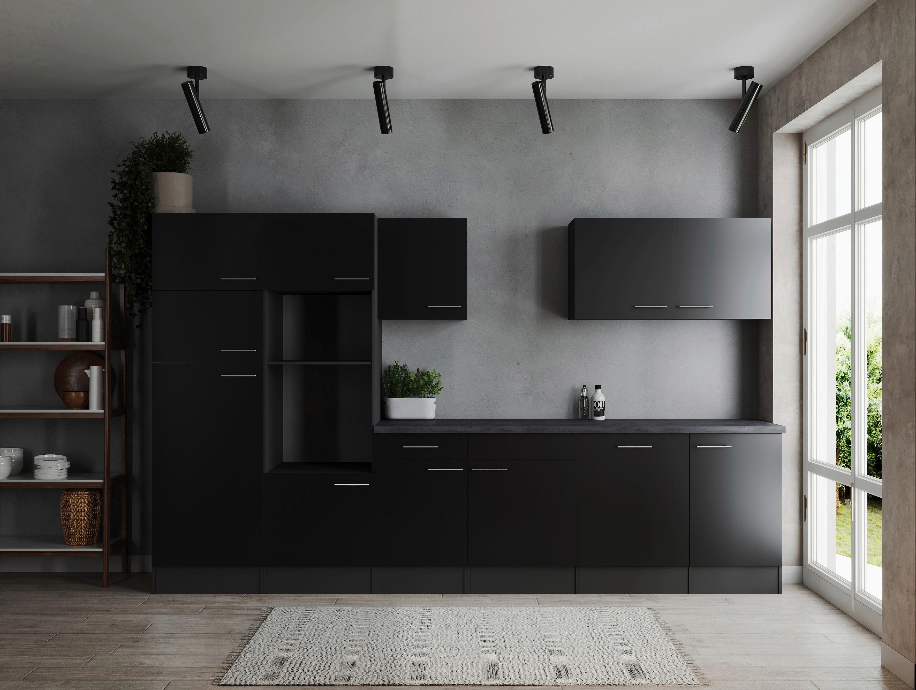 Küchenleerblock Oliver Grau, Schwarz B: 340 Cm - Schwarz/Grau, Design, Holzwerkstoff (340cm) - Respekta