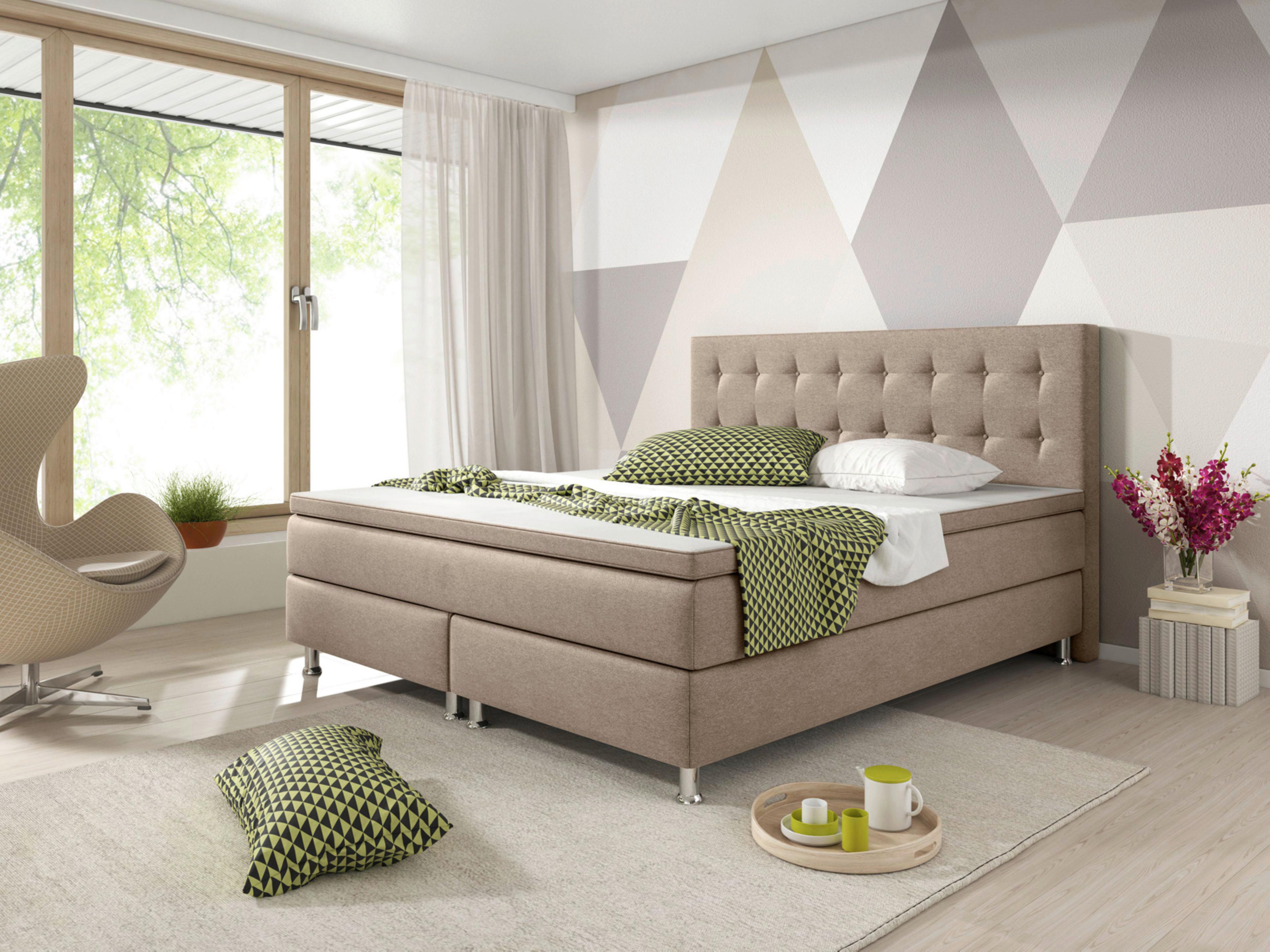 Boxspringbett mit Topper Kingsize 180x210 Köln - Silberfarben/Cappuccino, KONVENTIONELL, Textil (180/115/210cm) - MID.YOU