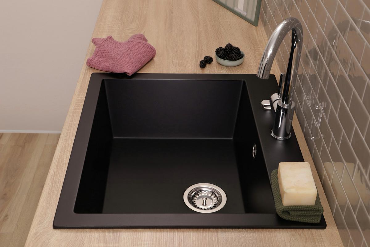 SPÜLE Oakville, Schwarz B: 60 cm - Schwarz, Trend, Stein (60/22/53cm) - Respekta