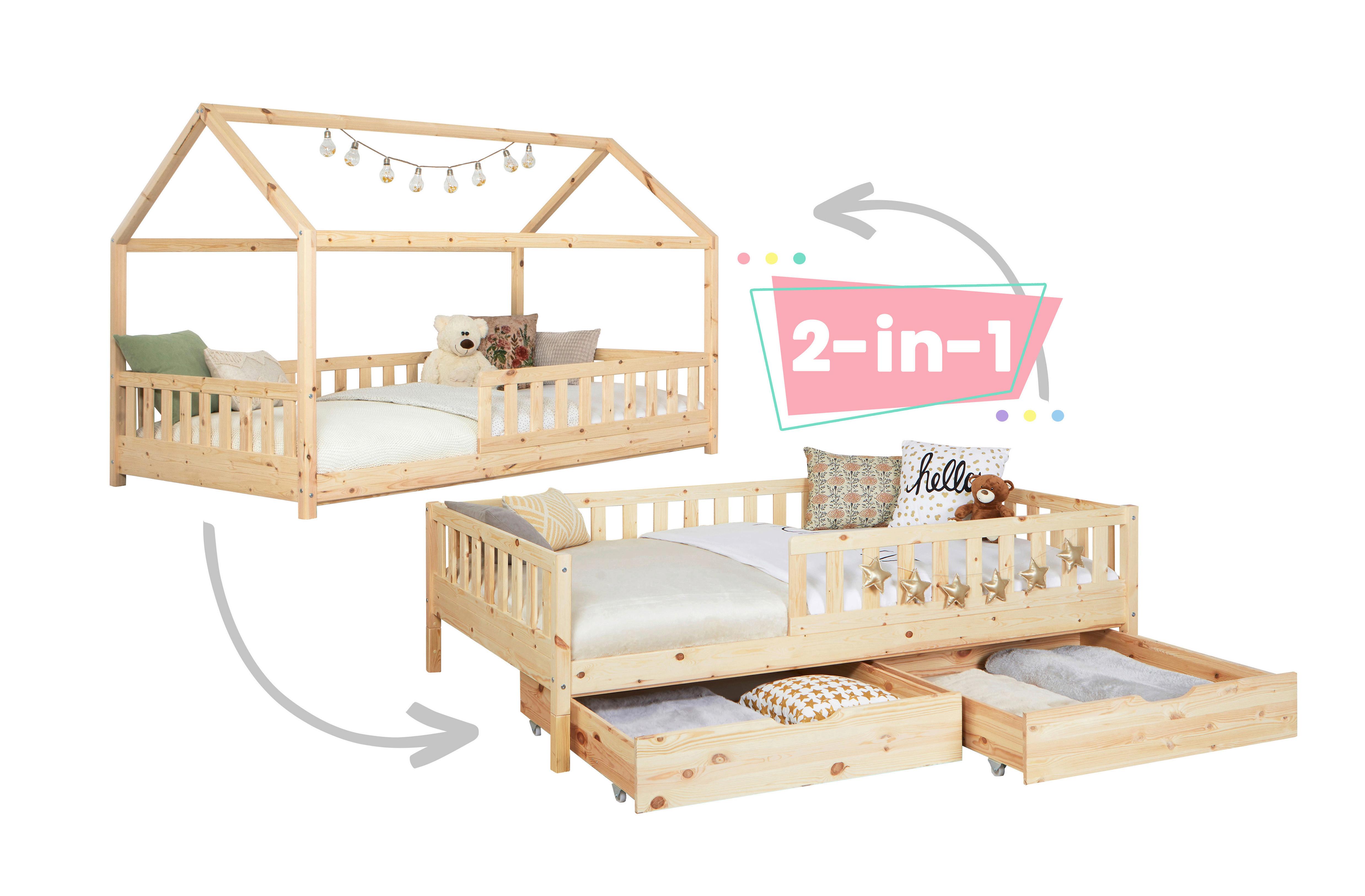 Bodenbett 90/200 Cm In Naturfarben Inkl. Laden - Naturfarben, MODERN, Holz (90/200cm) - MID.YOU