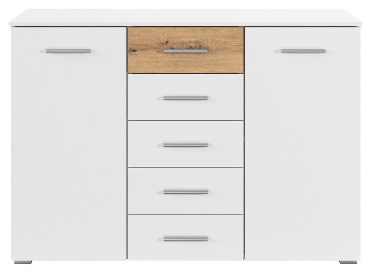 Kommode Foster Alpinweiß, B: 120 Cm - Alufarben/Eiche Artisan, KONVENTIONELL, Holzwerkstoff (120/84/40cm)