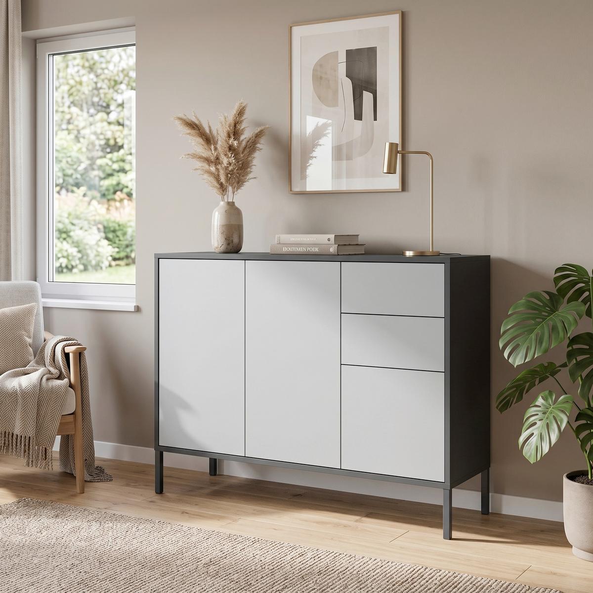 Kommode Mailand Anthrazit/Weiß B: 105,5cm - Anthrazit/Weiß, MODERN, Holzwerkstoff (105,5/86/33cm) - MID.YOU