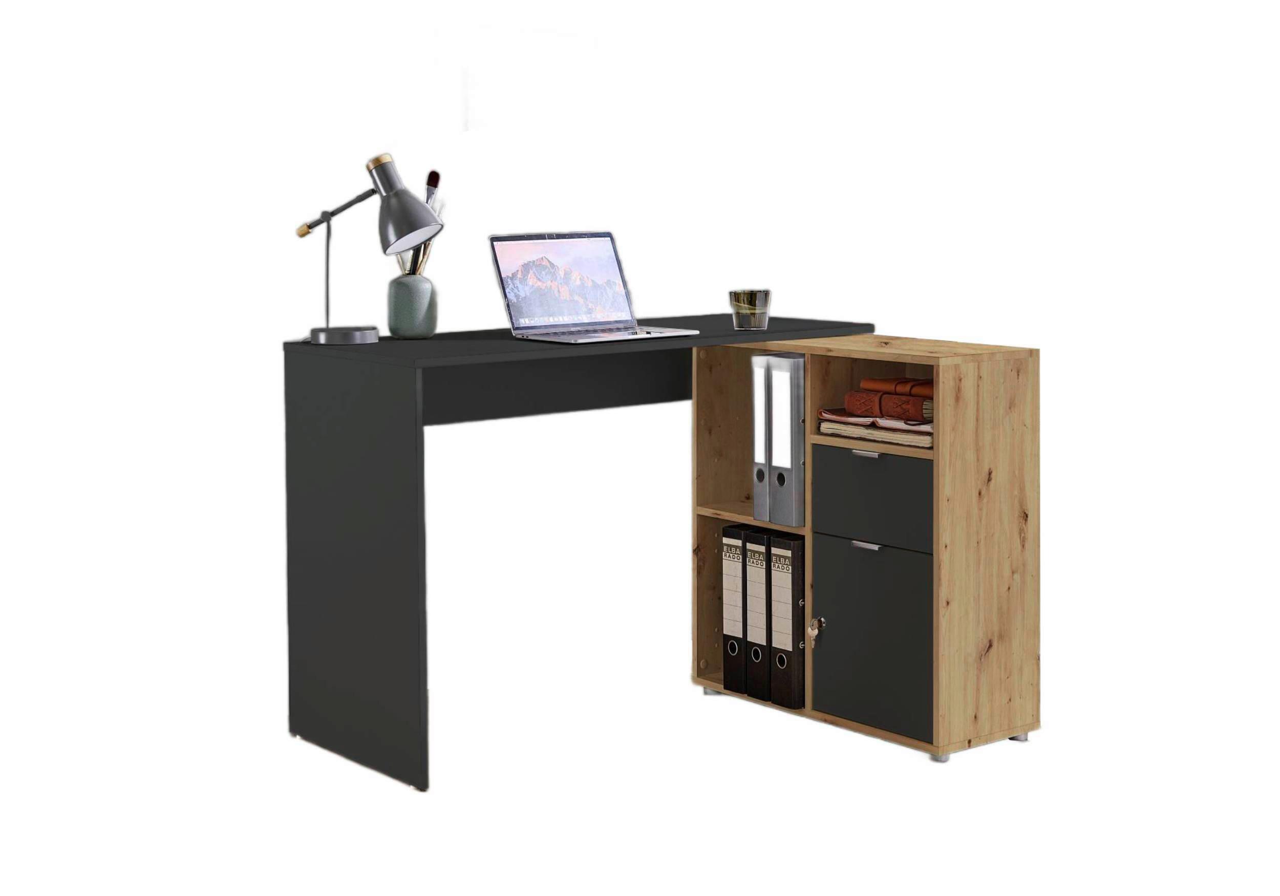 Schreibtischkombination Leni Anthrazit/eiche Dekor L: 110cm - Anthrazit/Eiche Artisan, MODERN, Holzwerkstoff (110/85/74cm) - MID.YOU