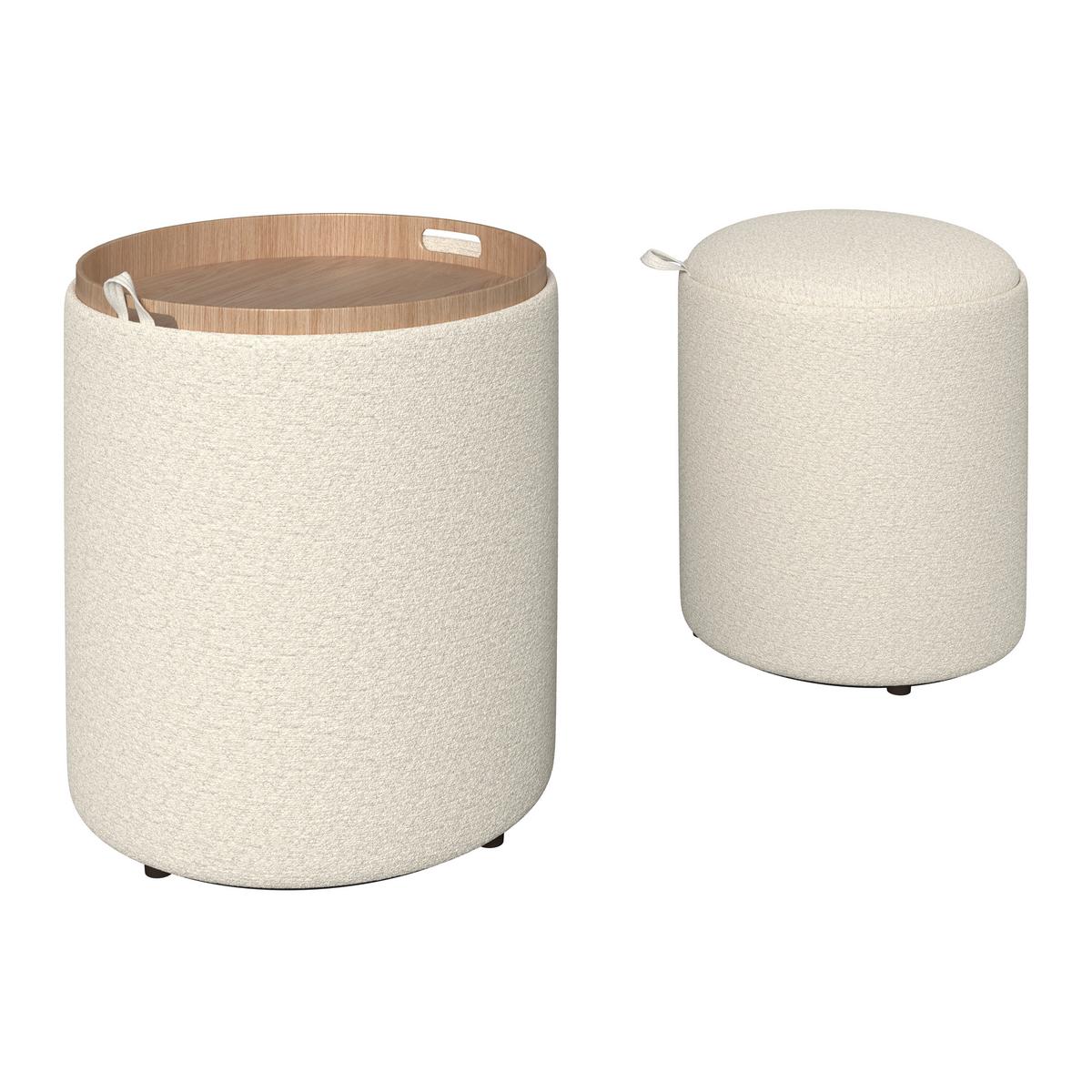 Sada taburetek MELANIE, bílé buklé - bílá, Moderní, kompozitní dřevo/textil (44cm) - Bessagi Home
