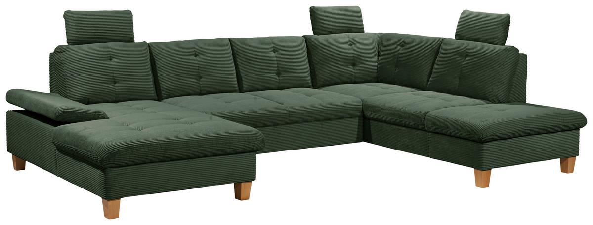 Wohnlandschaft Ascot Dunklegrün U: 170x324x220 Cm - Dunkelgrün/Eichefarben, KONVENTIONELL, Textil (170/324/220cm) - MID.YOU