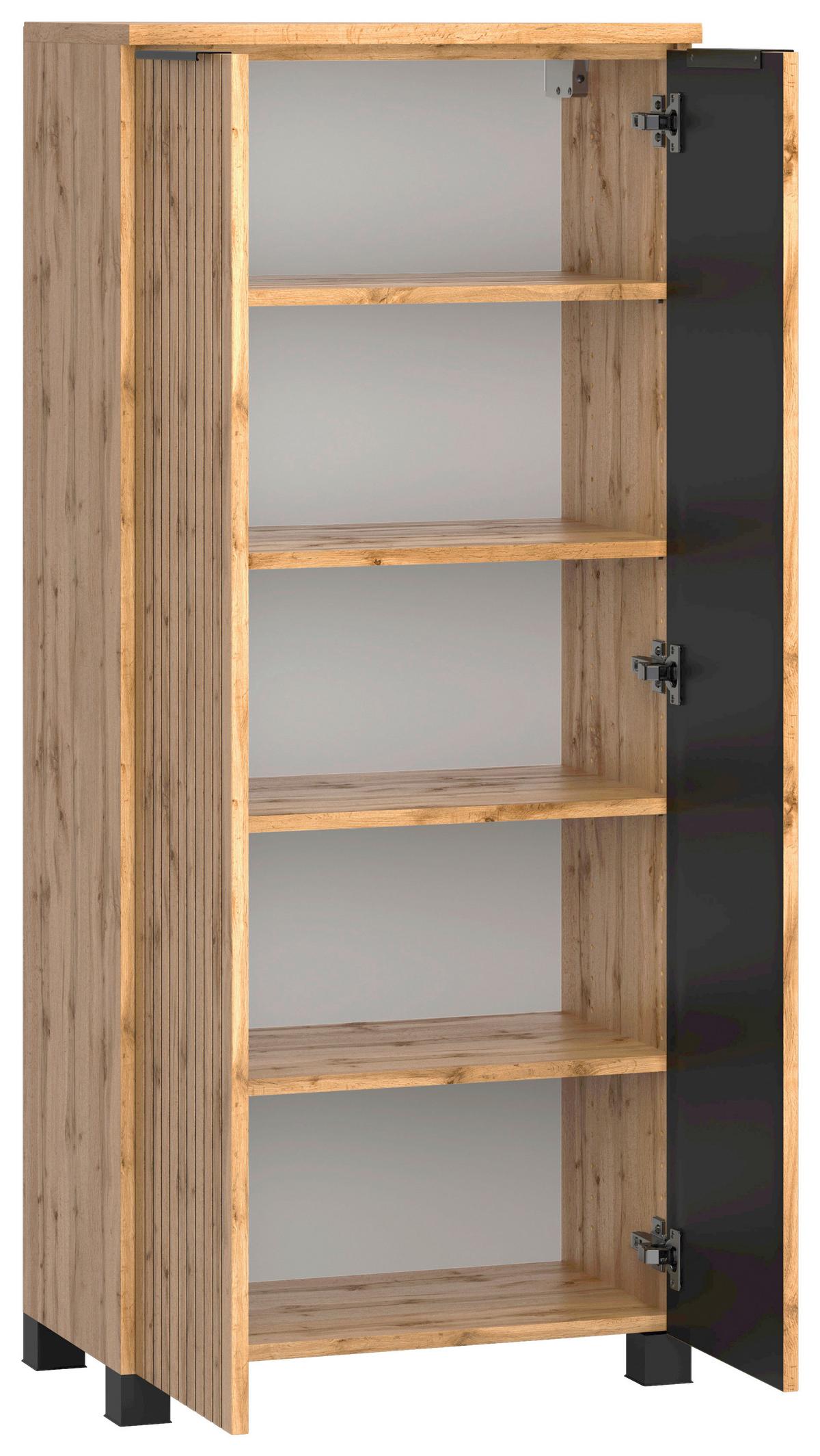 Midischrank Bad Chester B: 60cm Eiche Wotan Dekor/Schwarz - Eiche Wotan/Schwarz, MODERN, Holzwerkstoff (60/130/35cm) - Held