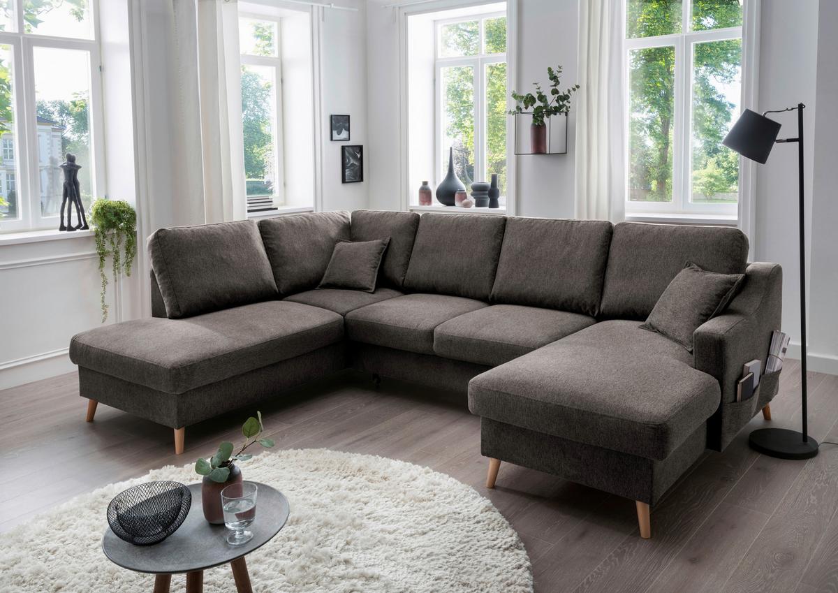 Wohnlandschaft Valentina Mit Schlaffunktion Braun - Braun/Naturfarben, KONVENTIONELL, Textil (200/301/150cm) - P & B