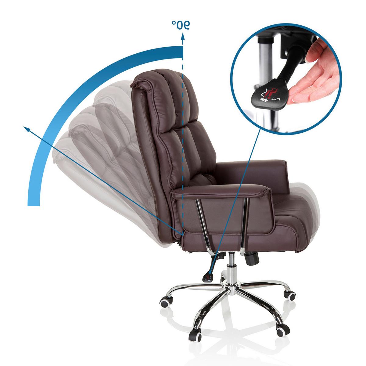 Chefsessel Commander Lederlook Braun Bis 130kg - Chromfarben/Braun, MODERN, Kunststoff/Textil (75/130/64cm) - MID.YOU