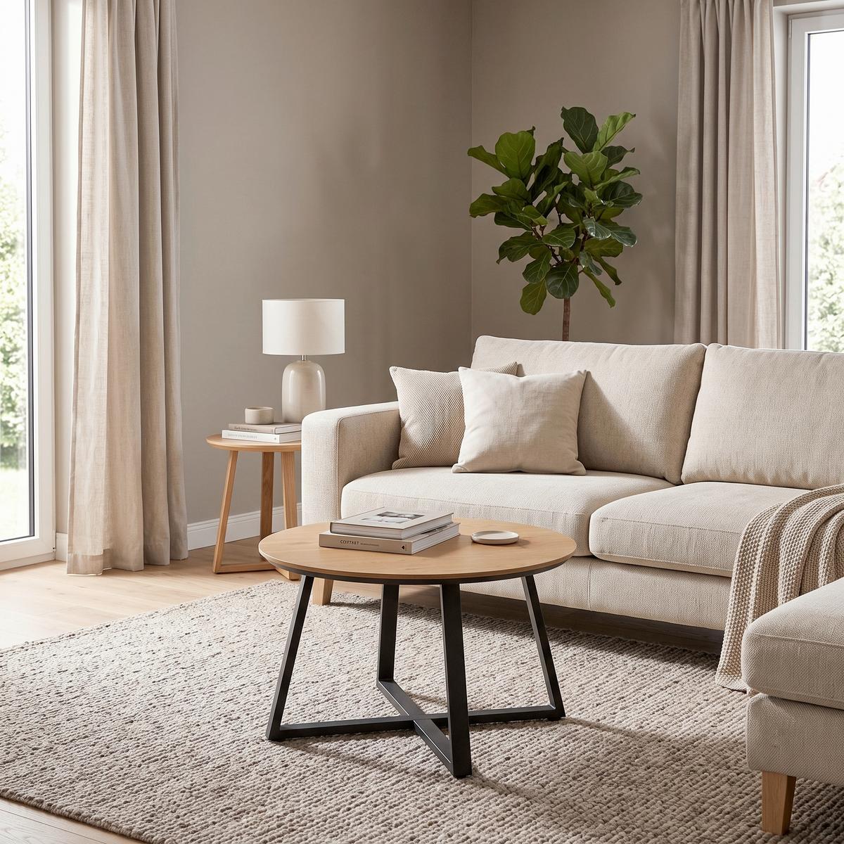 KONFERENČNÍ STOLEK BRAVA - černá/přírodní barvy, Moderní, kov/kompozitní dřevo (70/45cm) - Based