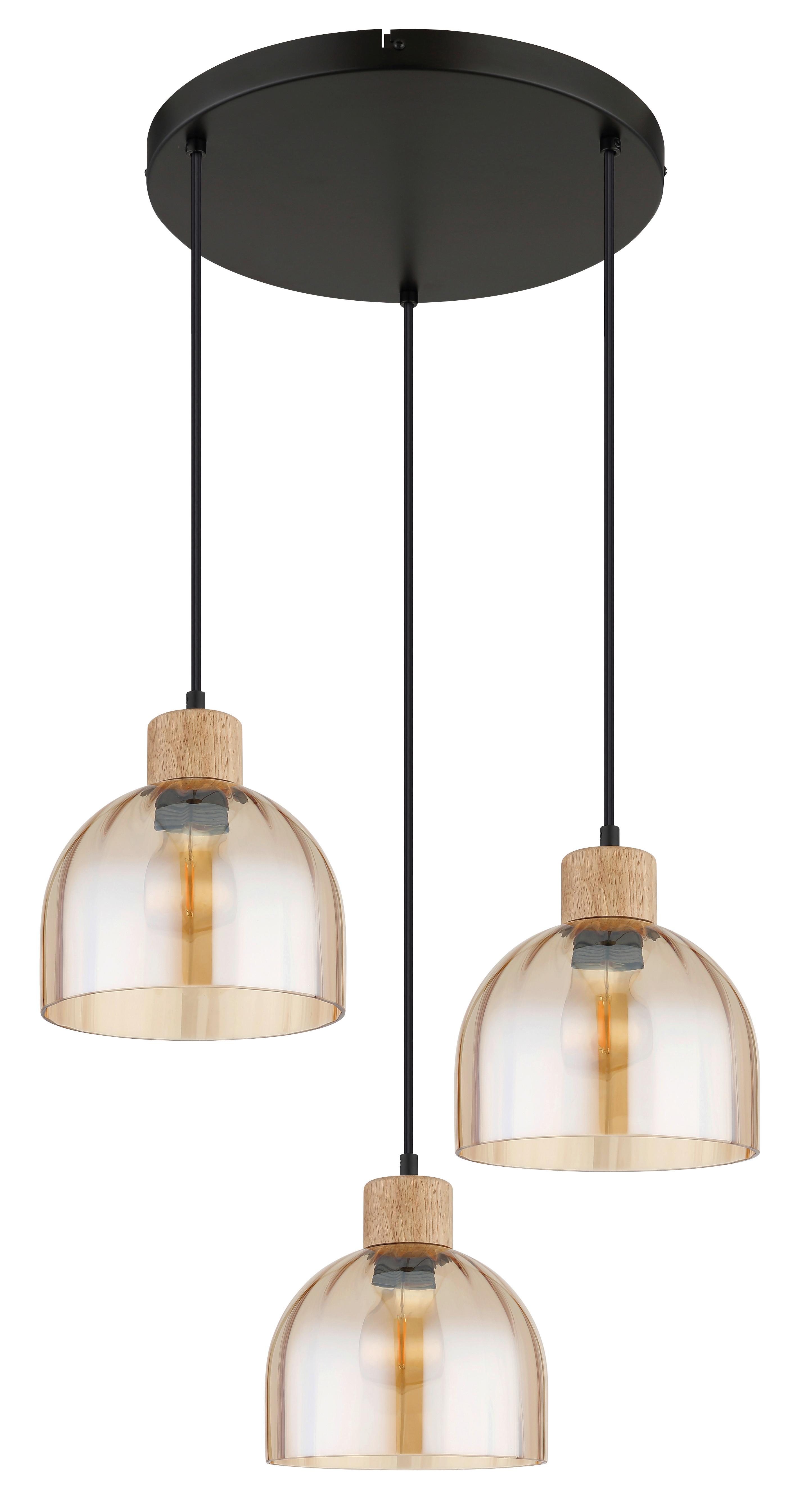 HÄNGELEUCHTE Braun, Schwarz, ca. 40x130 cm - Bernsteinfarben/Schwarz, Design, Glas/Holz (40/130cm) - Globo