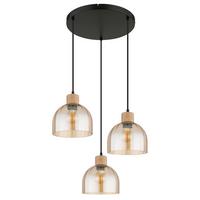 HÄNGELEUCHTE Braun, Schwarz, ca. 40x130 cm - Bernsteinfarben/Schwarz, Design, Glas/Holz (40/130cm) - Globo