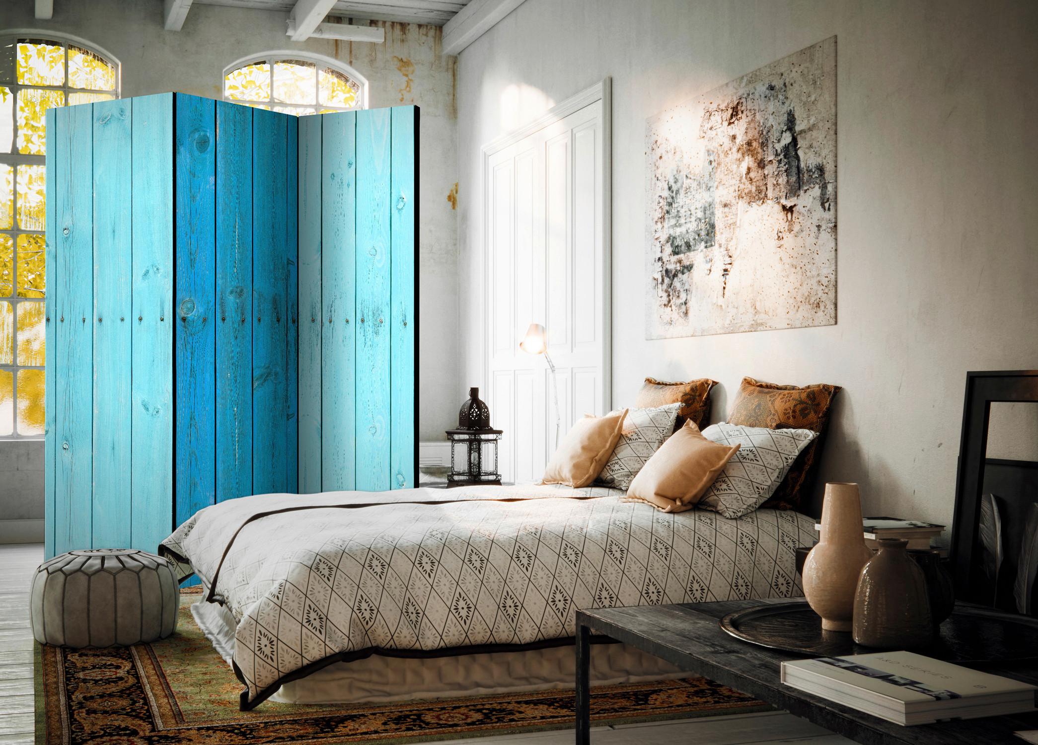 Paravent Hellblau B: 135 cm - Hellblau, Basics, Holz/Textil (135/172/3cm) - artgeist