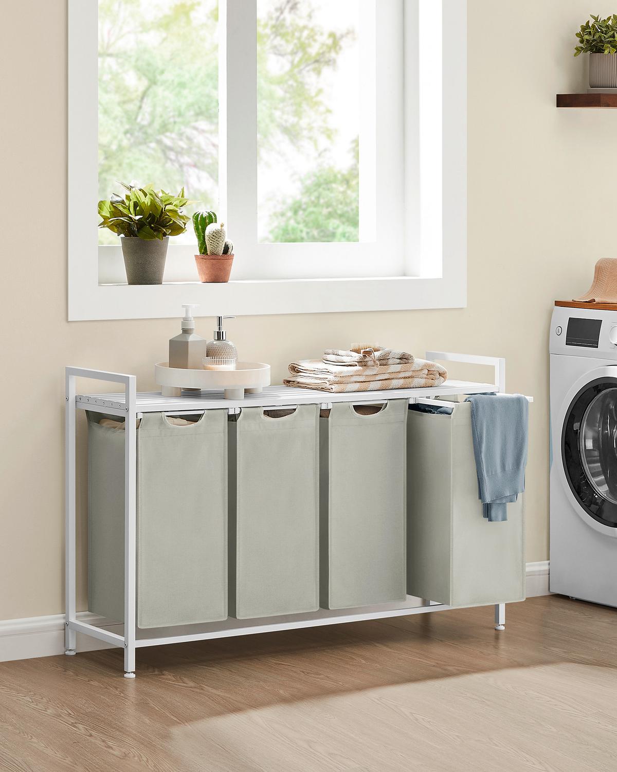 Wäschekorb Blh401w01 - Beige/Weiß, Trend, Holzwerkstoff/Textil (116/72/33cm) - MID.YOU