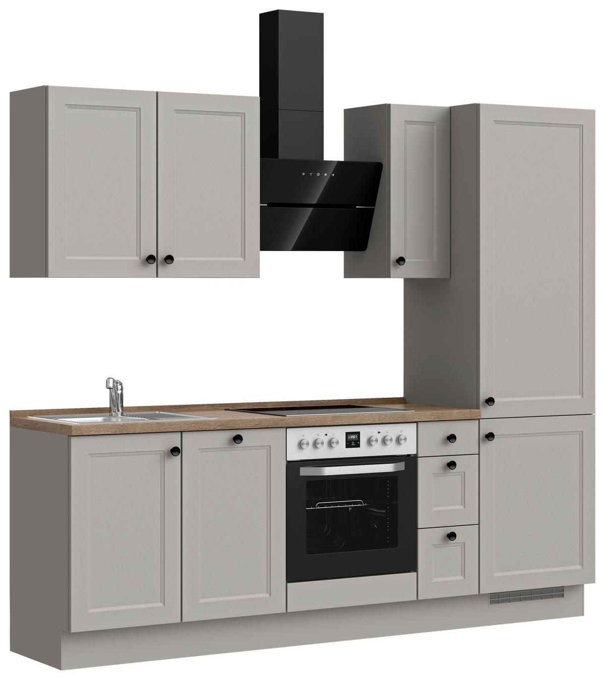 Kuchynská linka 240 cm, kamenná sivá supermatná - čierna/sivá, Modern, kov/kompozitné drevo (240cm) - Nobilia