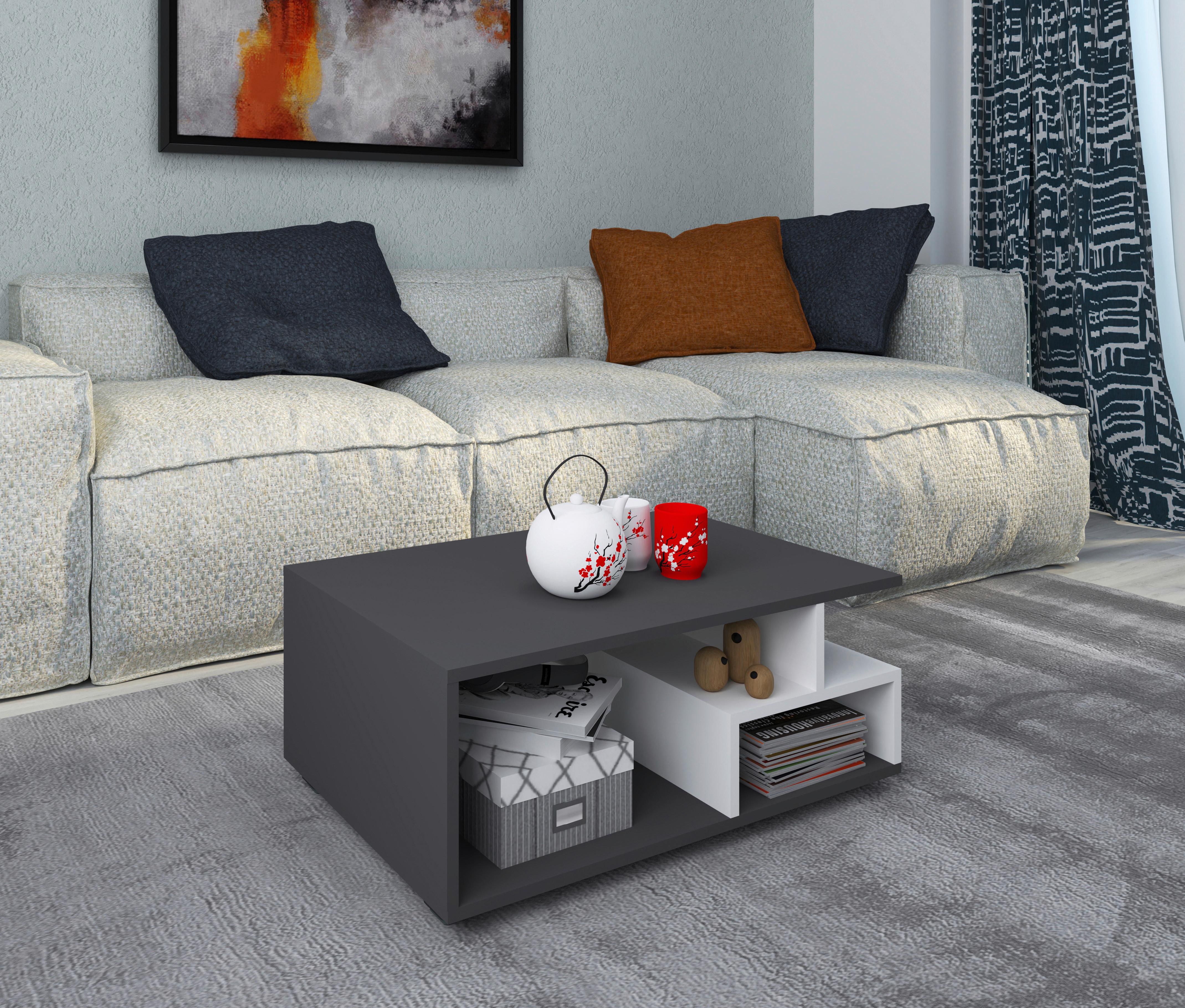 Konferenčný stolík Sulas 80x50 cm, antracitový - čierna/biela, Modern, kompozitné drevo/plast (80/40/50cm) - MID.YOU