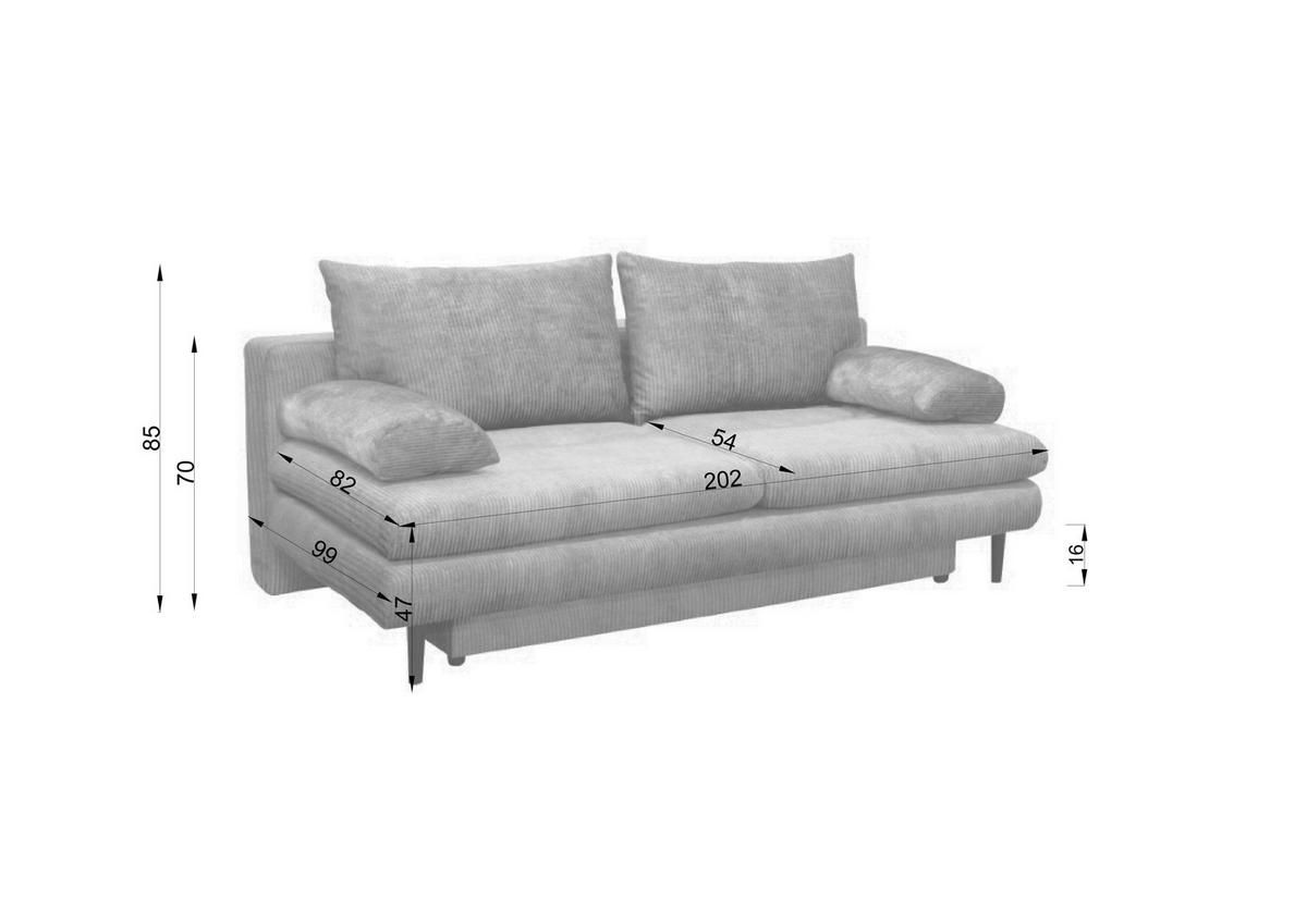 2-sitzer-sofa Mit Schlaffunkt. Fiore Und Bettkasten Grau - Dunkelgrau/Schwarz, Design, Textil (202/85/99cm) - P & B