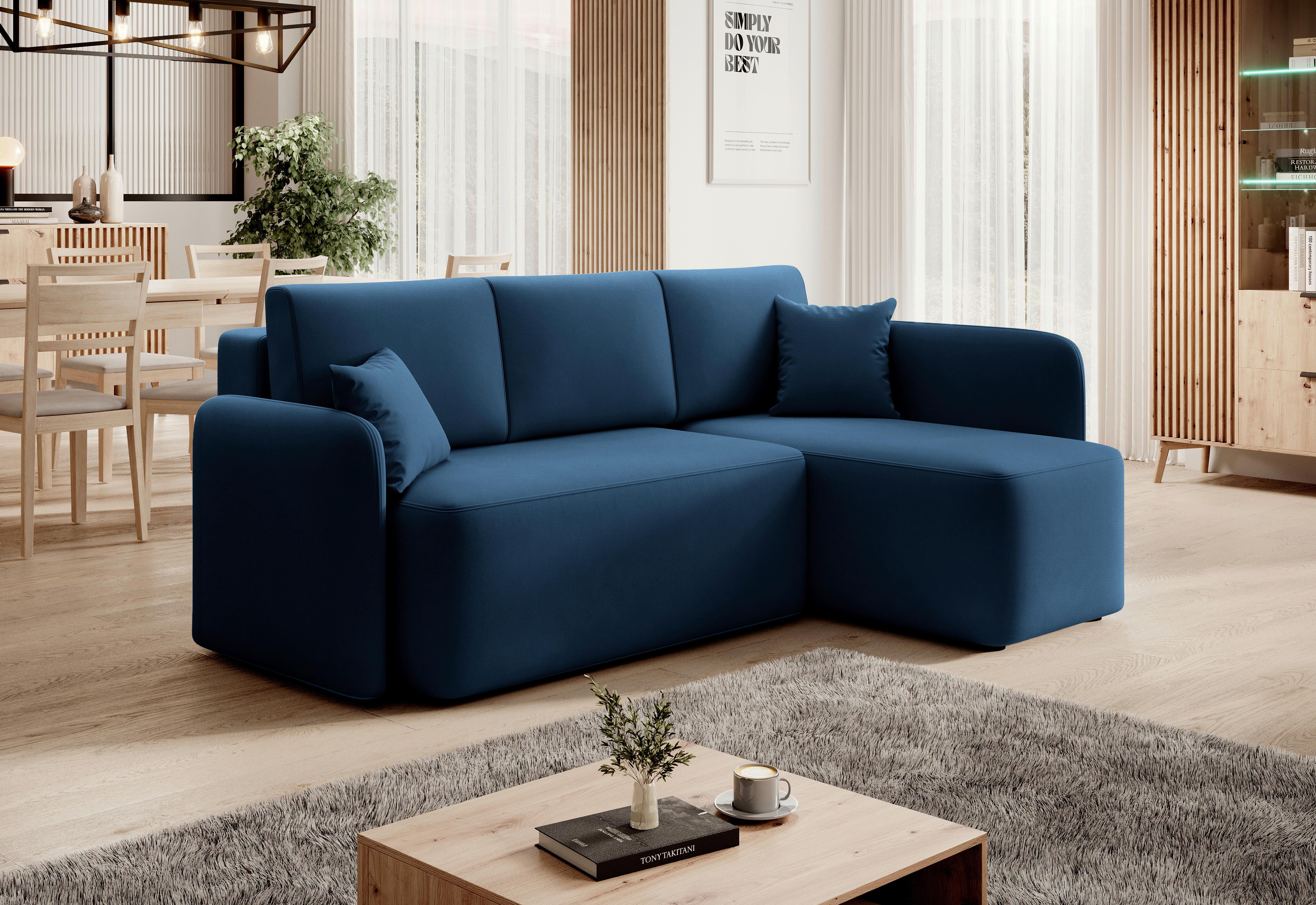 Ecksofa Hadson Blau S: 206x150 cm - Blau/Schwarz, Design, Textil (206/150cm) - MID.YOU